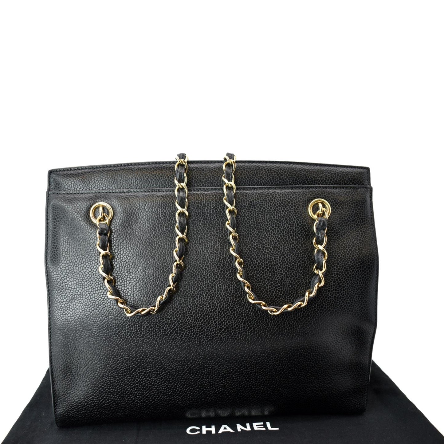 CHANEL  CC Chain Caviar Leather Shopping Tote Bag Black