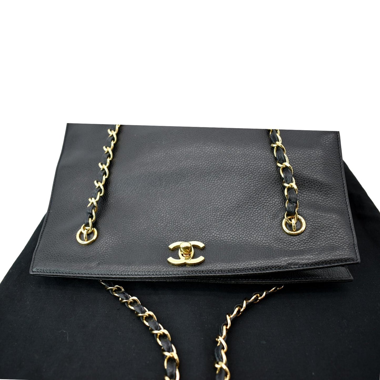 CHANEL  CC Chain Caviar Leather Shopping Tote Bag Black