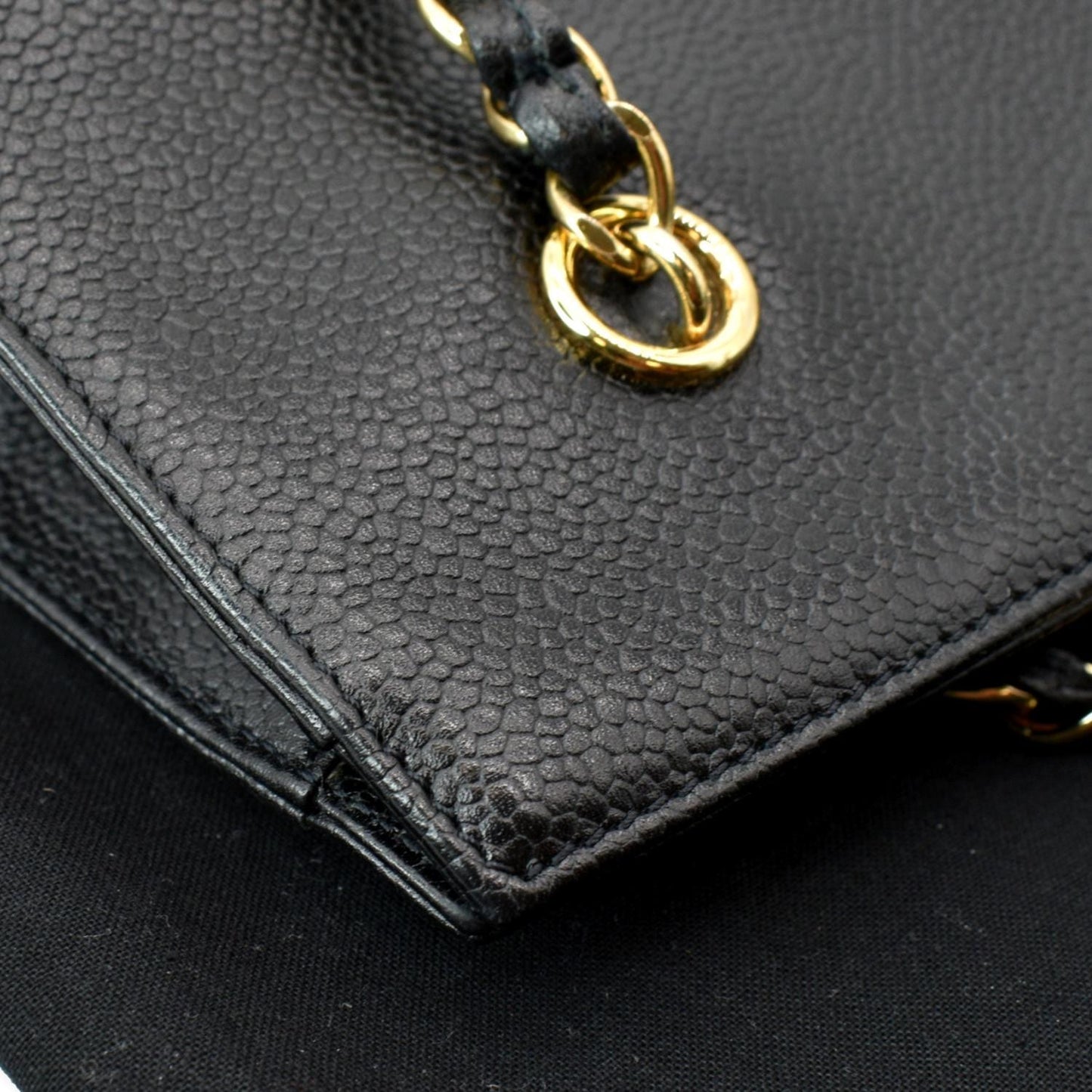 CHANEL  CC Chain Caviar Leather Shopping Tote Bag Black
