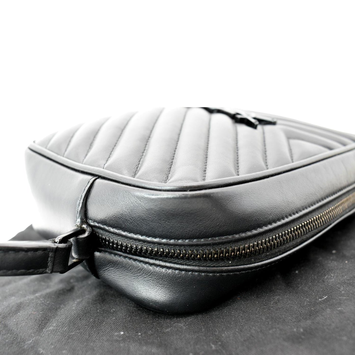 YVES SAINT LAURENT Lou Chevron Leather Camera Crossbody Bag Black