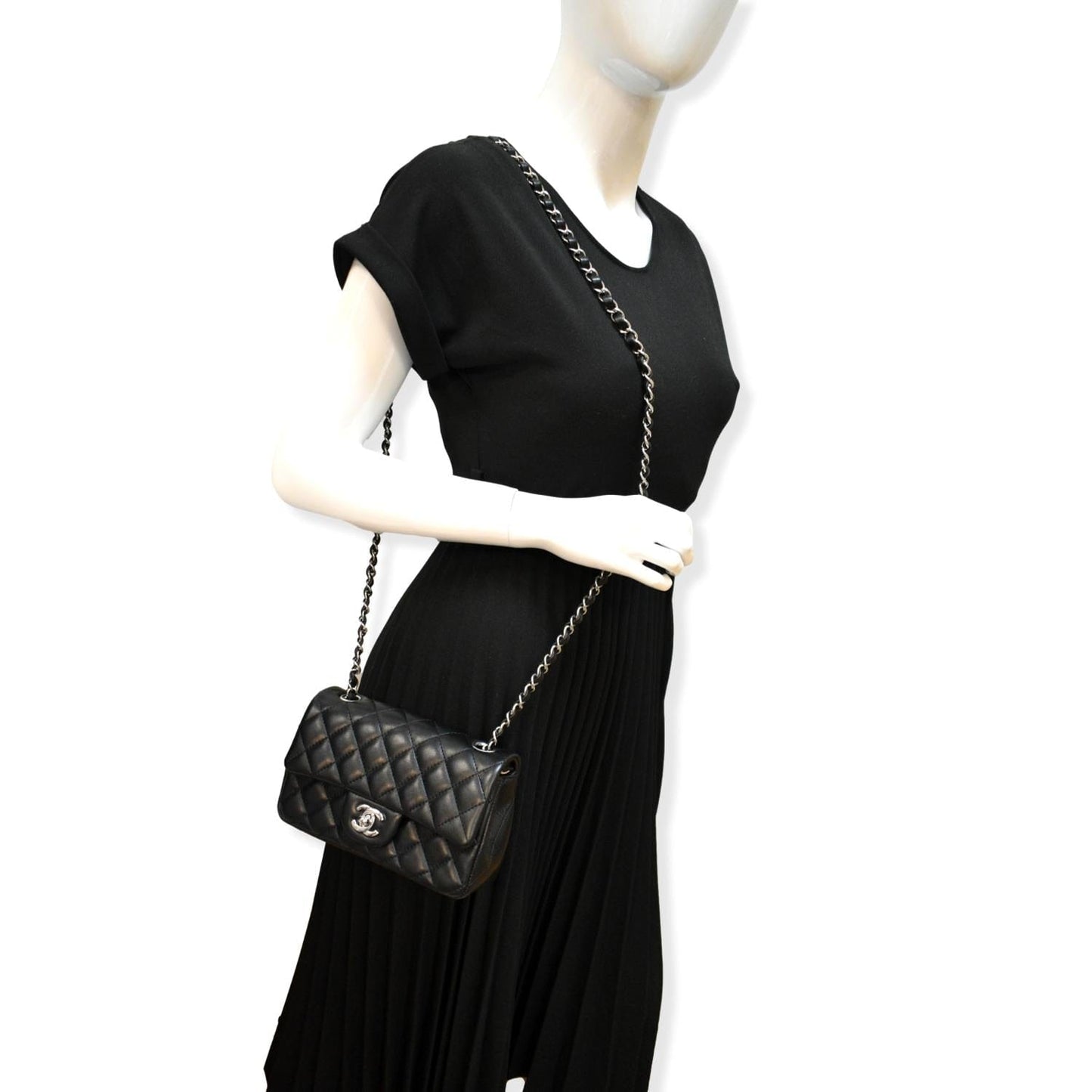 Chanel Classic Rectangle Flap Mini Lambskin Leather Crossbody Bag Black - Hot Deals