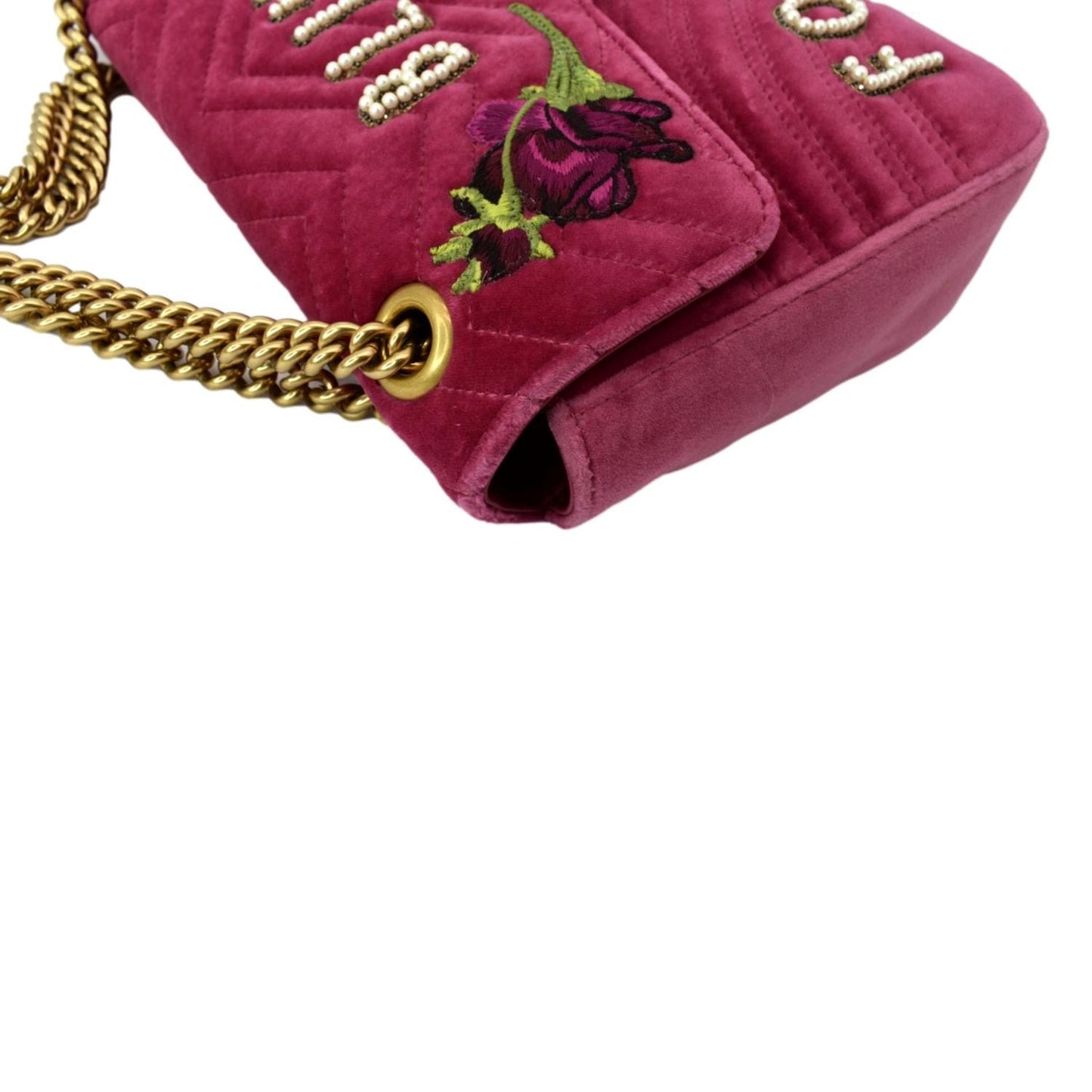 GUCCI Blind For Love Marmont Embroidered Velvet Shoulder Bag Red 443496