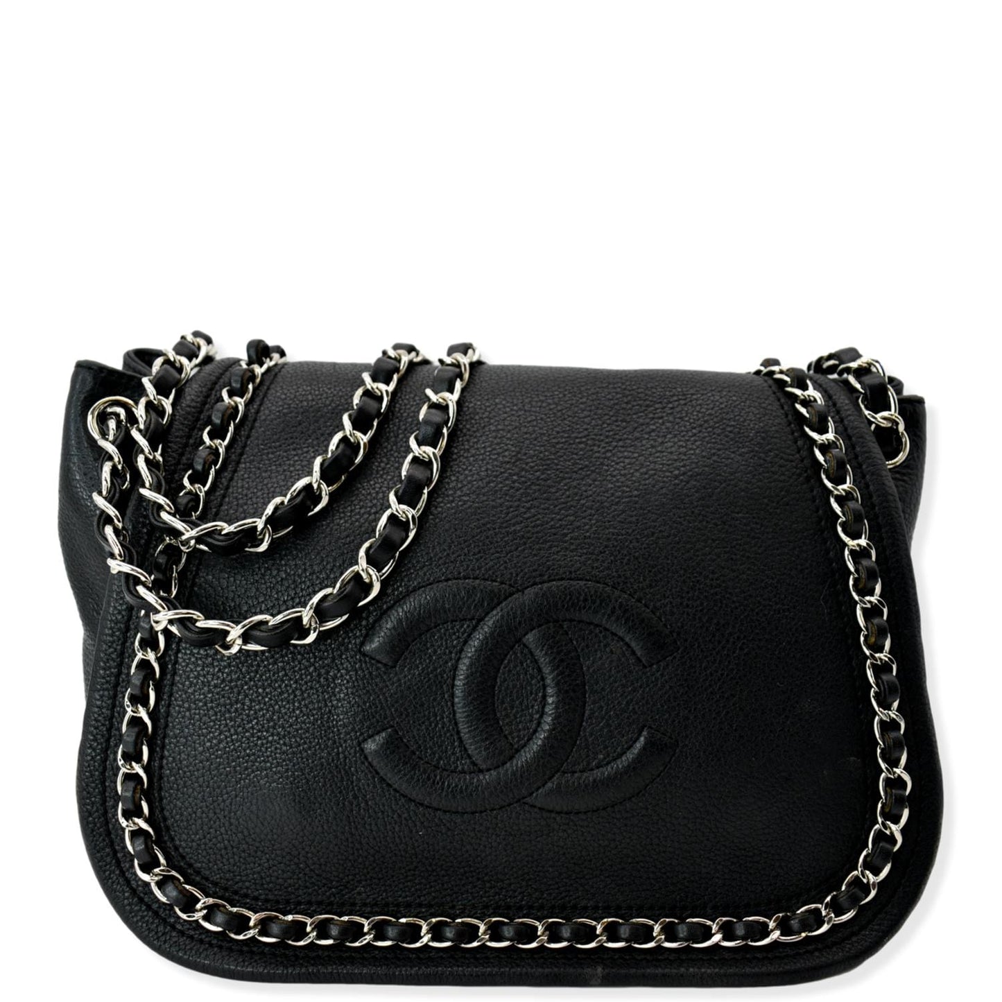CHANEL CC Chain Around Flap Pebbled Calfskin Shoulder Bag Black