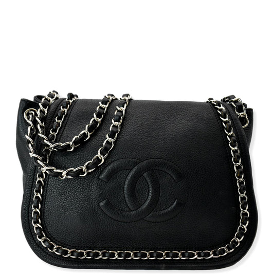 CHANEL CC Chain Around Flap Pebbled Calfskin Shoulder Bag Black