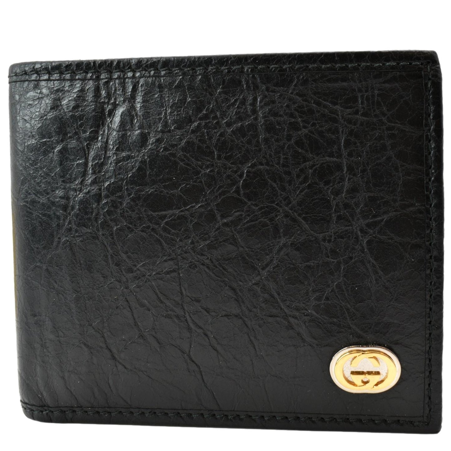 GUCCI Interlocking G Bi-Fold Calfskin Leather Wallet Black 575985