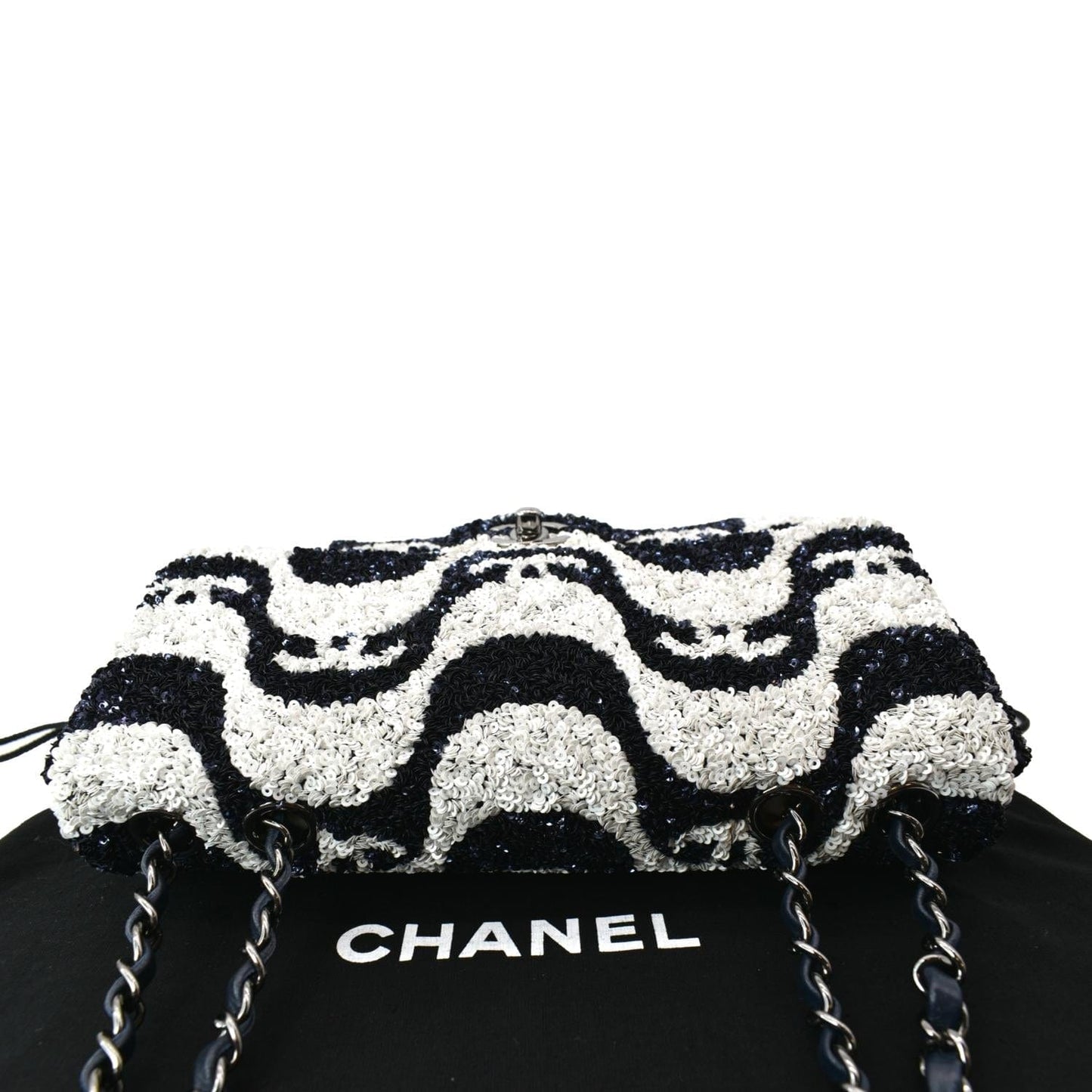 CHANEL Classic Flap Sequin Chain Shoulder Bag Black/White
