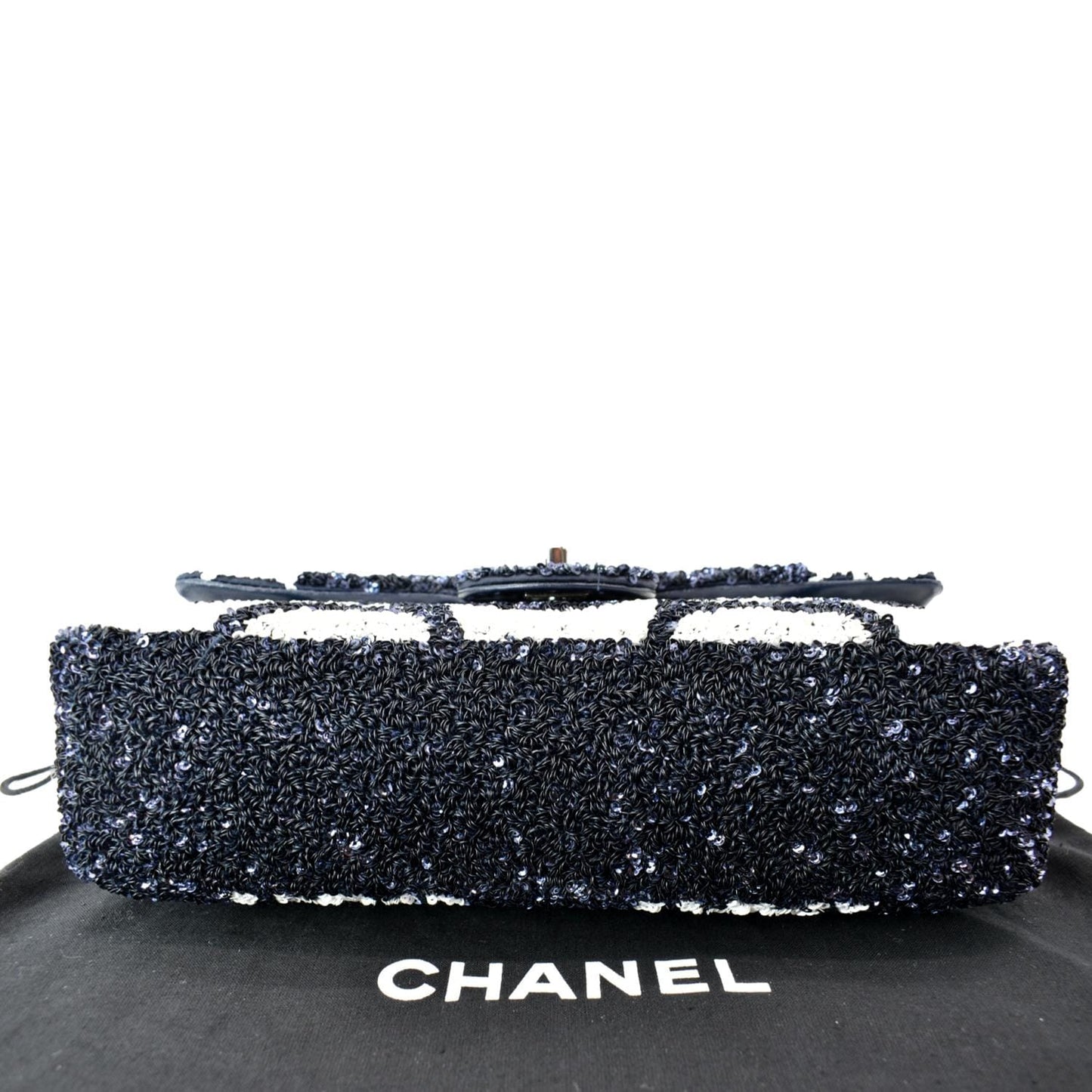 CHANEL Classic Flap Sequin Chain Shoulder Bag Black/White