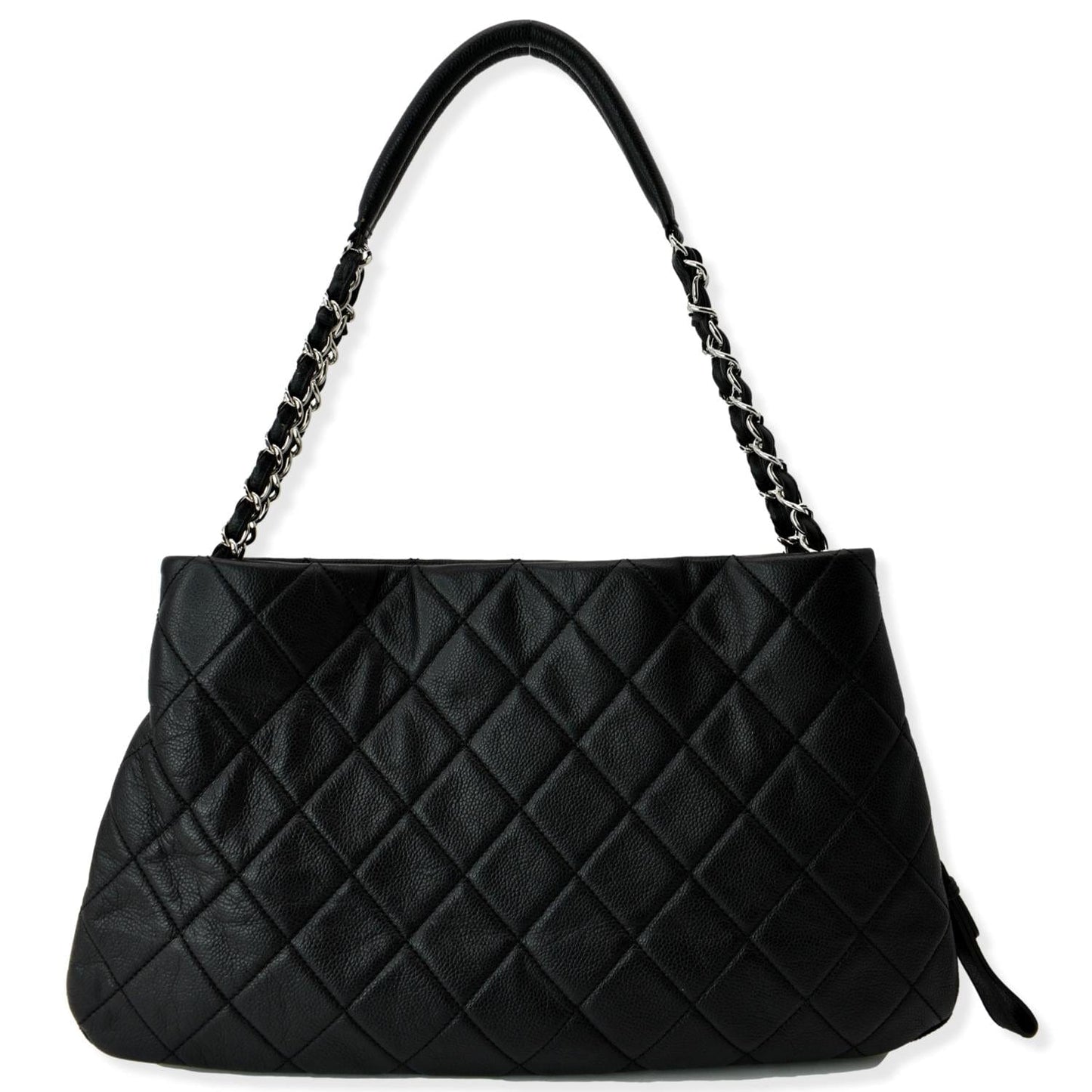 CHANEL Expandable Zip Around Caviar Quilted Tote Shoulder Bag Black