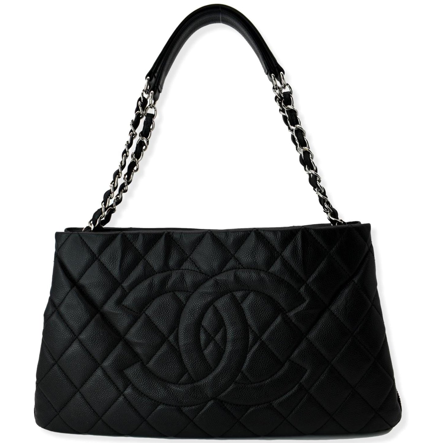 CHANEL Expandable Zip Around Caviar Quilted Tote Shoulder Bag Black