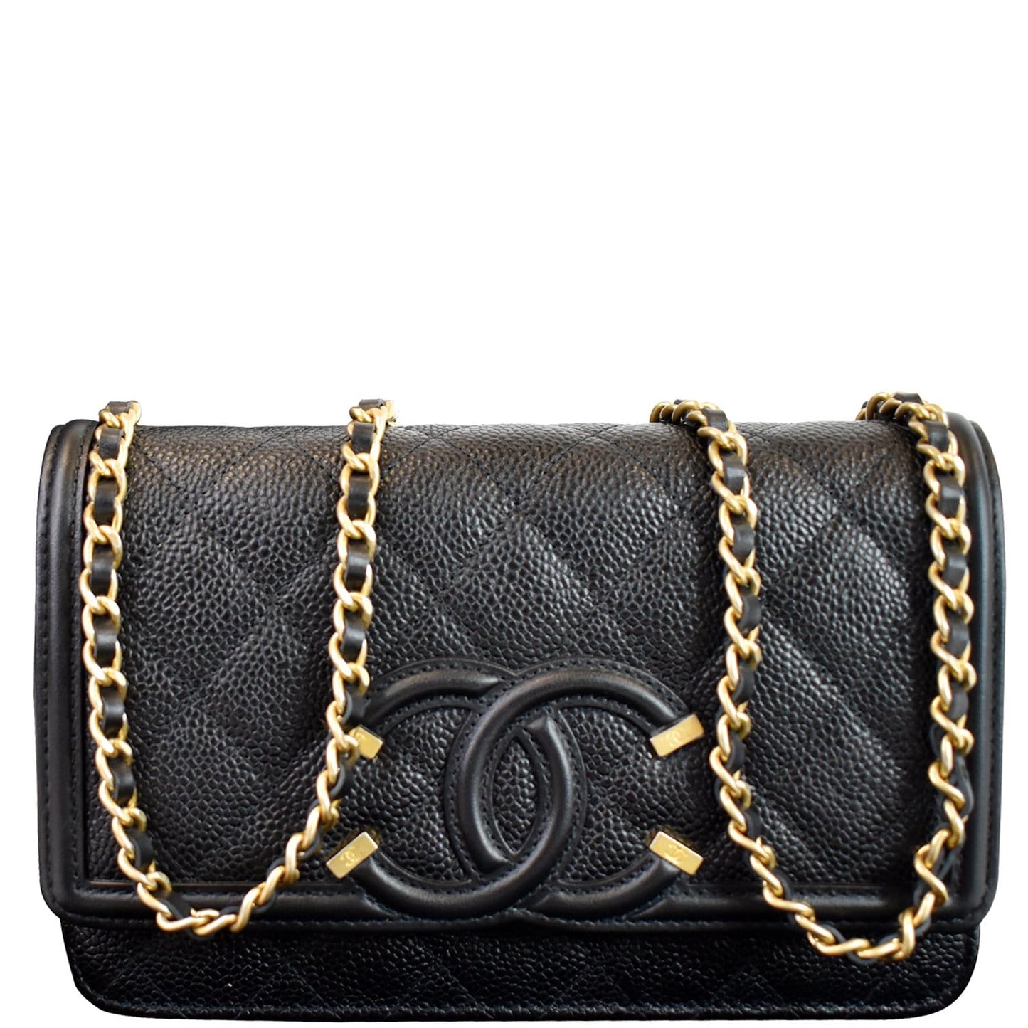 CHANEL CC Filigree Small Flap Caviar Leather Shoulder Bag Black