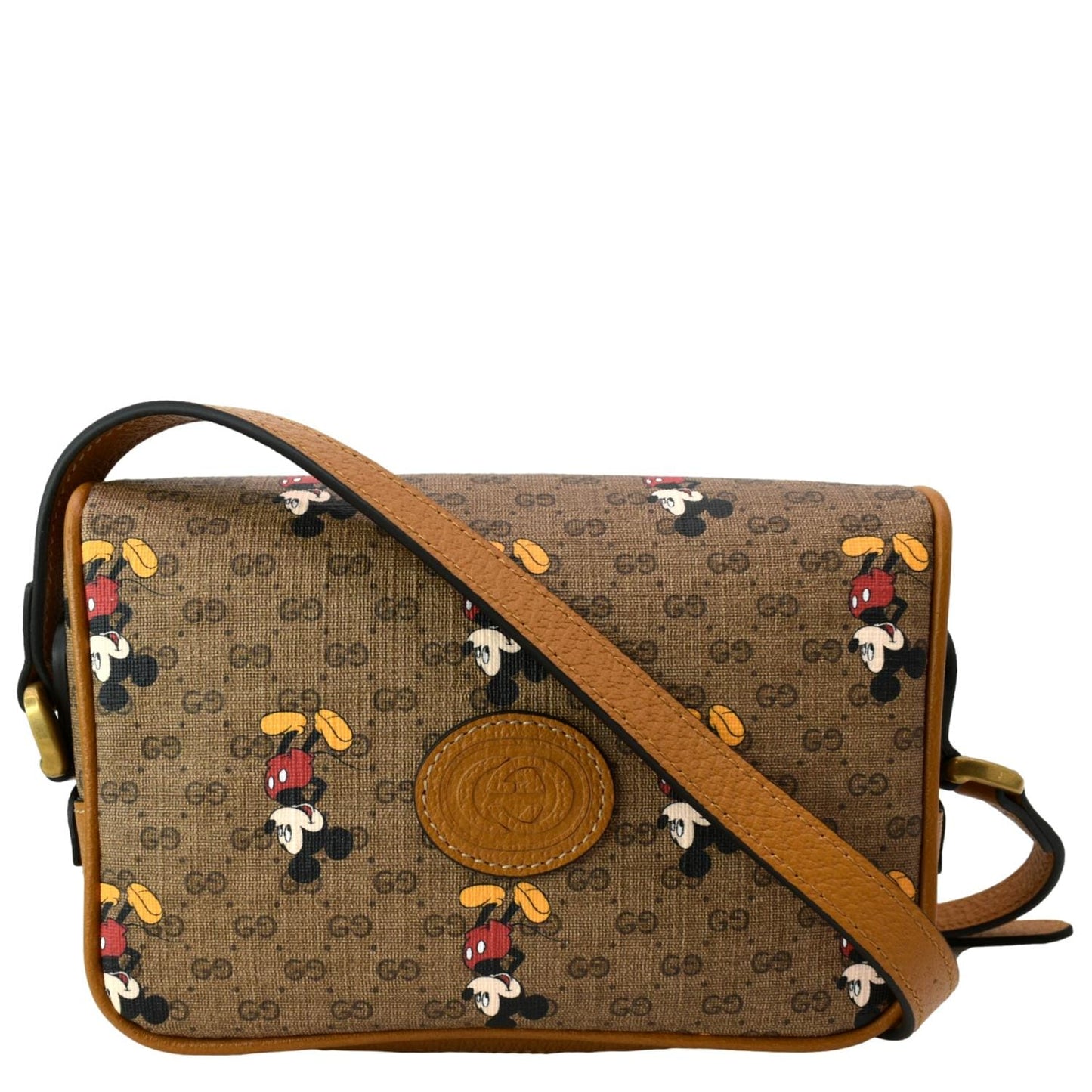 GUCCI x Disney Mickey Mo  GG Supreme Coated Canvas Crossbody Bag Brown 602536