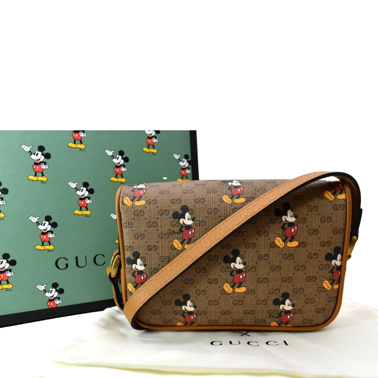 GUCCI x Disney Mickey Mo  GG Supreme Coated Canvas Crossbody Bag Brown 602536