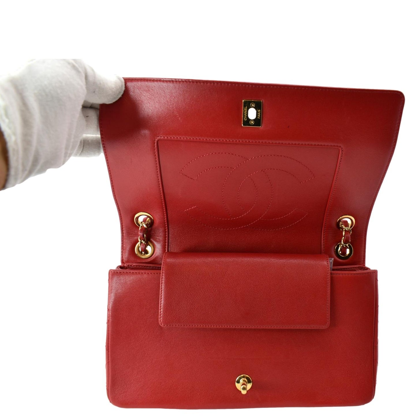 CHANEL Mademoiselle  Flap Sheepskin Leather Shoulder Bag Red