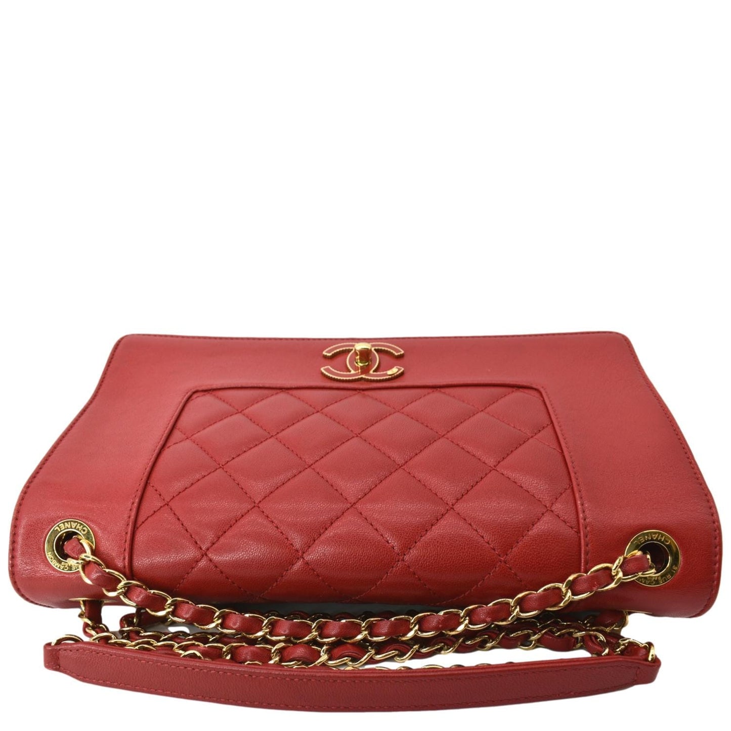CHANEL Mademoiselle  Flap Sheepskin Leather Shoulder Bag Red