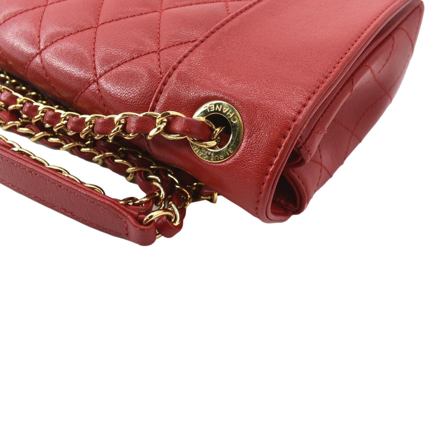 CHANEL Mademoiselle  Flap Sheepskin Leather Shoulder Bag Red