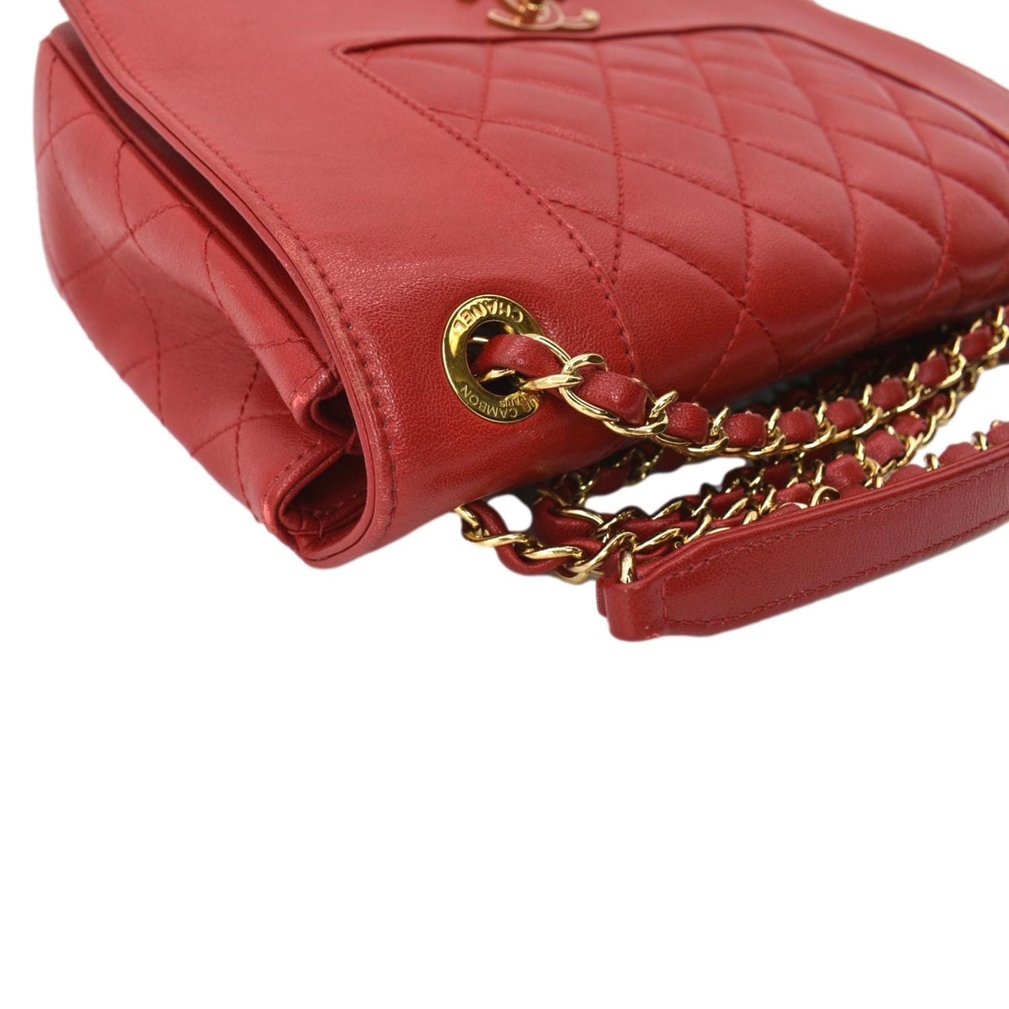 CHANEL Mademoiselle  Flap Sheepskin Leather Shoulder Bag Red