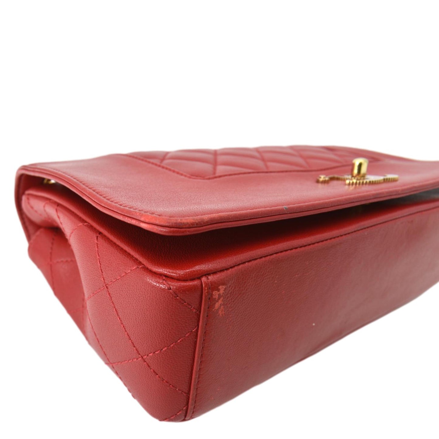CHANEL Mademoiselle  Flap Sheepskin Leather Shoulder Bag Red