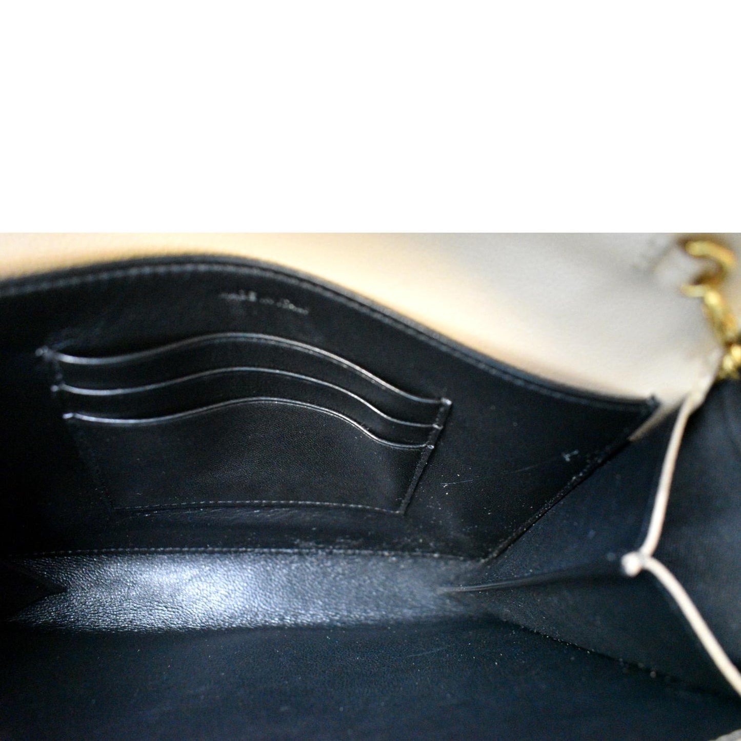 YVES SAINT LAURENT Cassandra Grain De Poudre Embossed Chain Wallet Beige