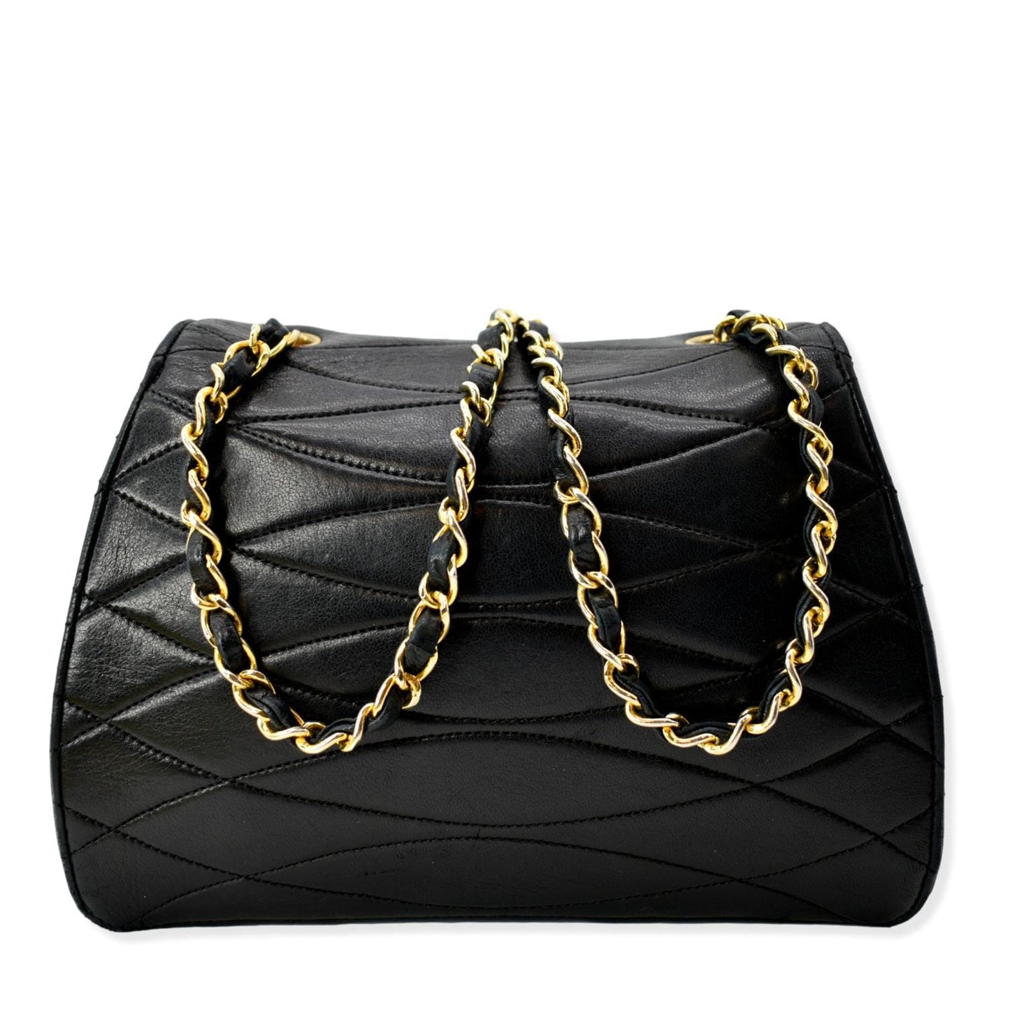 CHANEL Rare Wave GHW CC Flap Vintage Lambskin Shoulder Bag Black