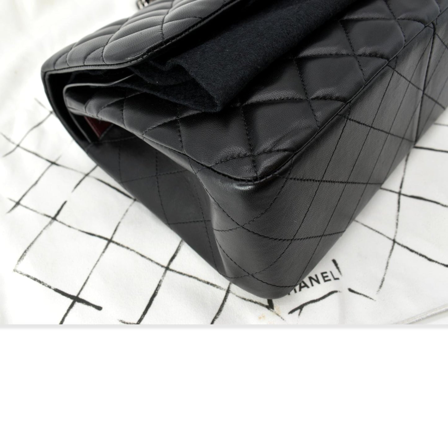 CHANEL Classic Jumbo Double Flap Lambskin Leather Shoulder Bag Black