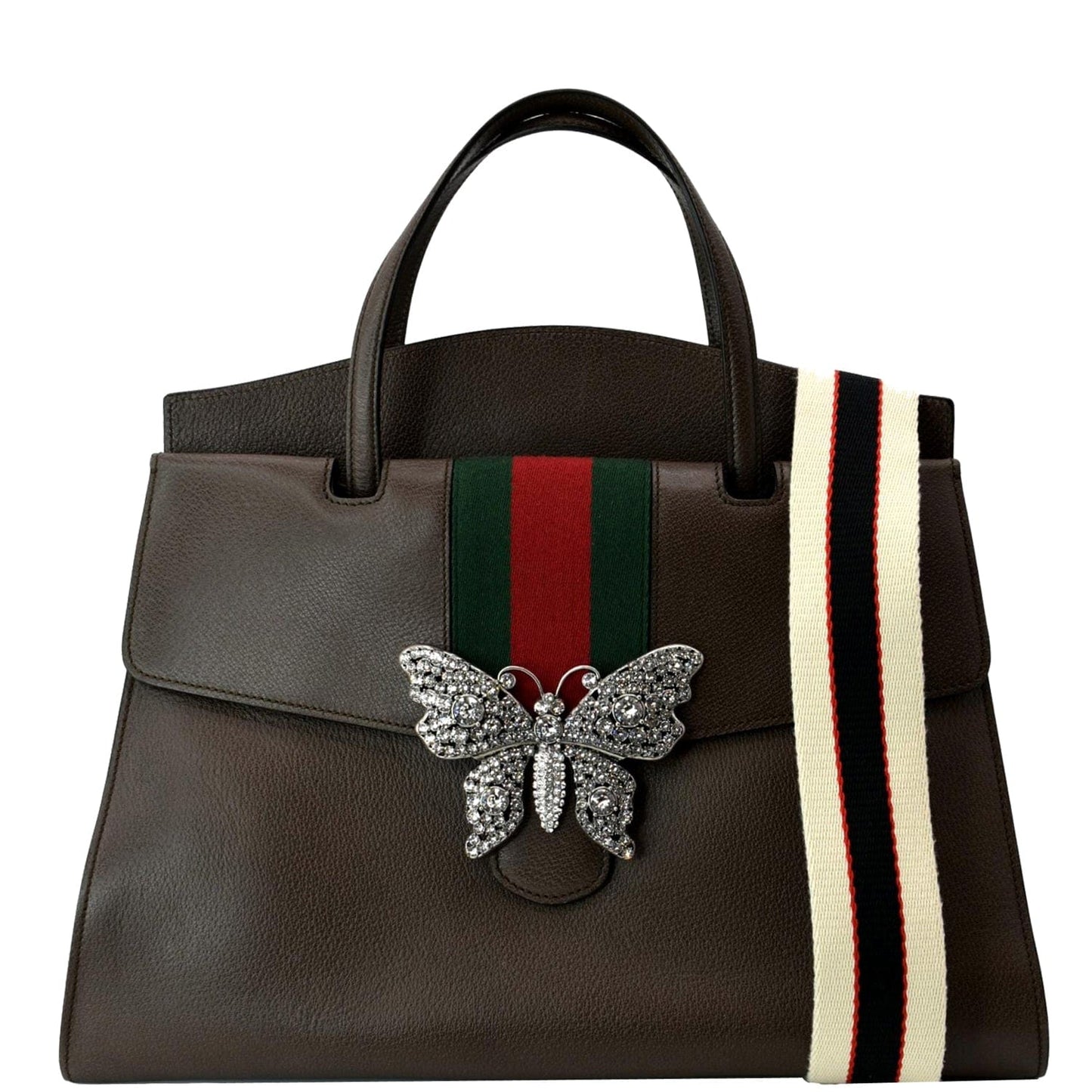 GUCCI Butterfly Linea Totem Leather Large Top Handle Shoulder Bag Brown 500772