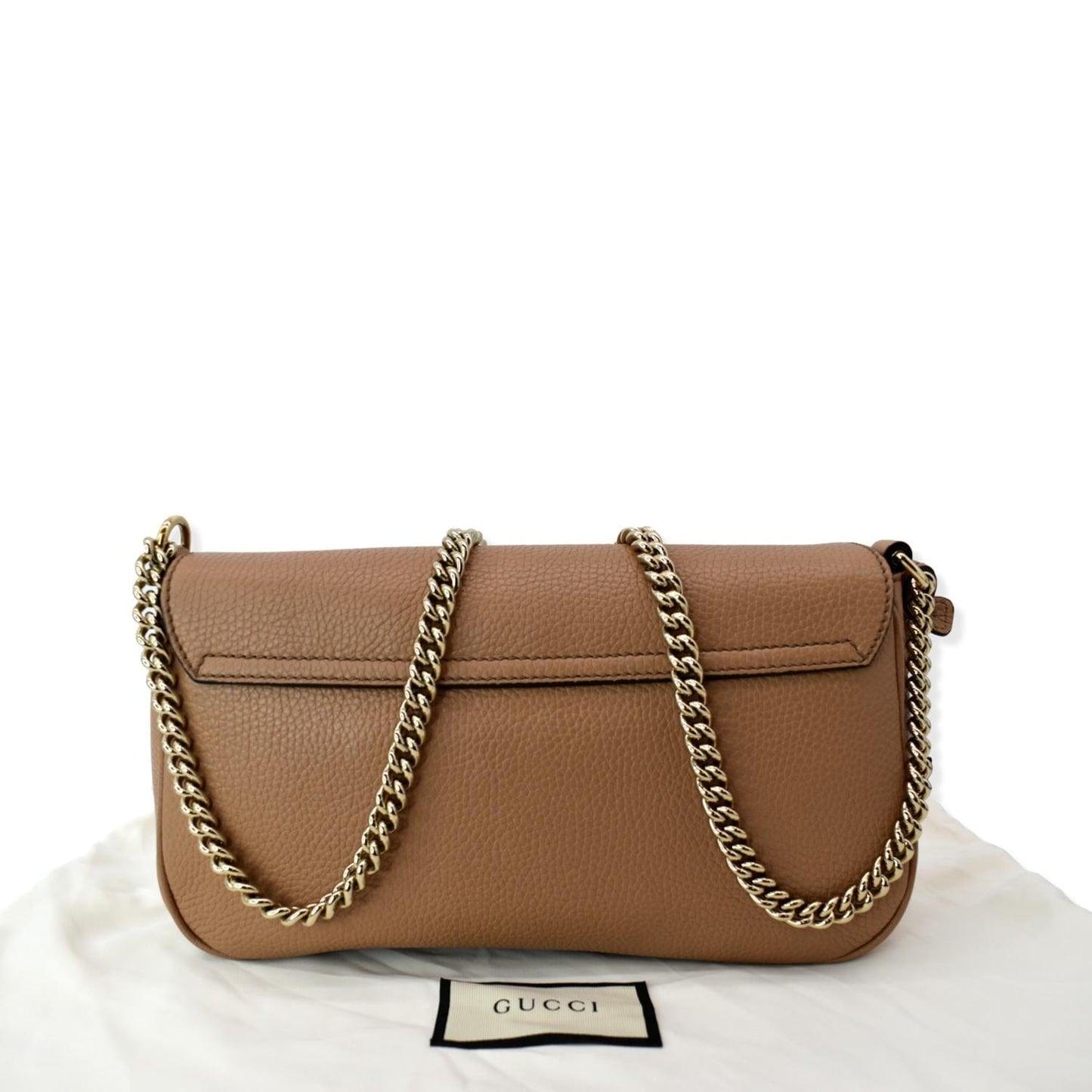 GUCCI Soho GG Flap Leather Chain Crossbody Bag Rose Beige 536224