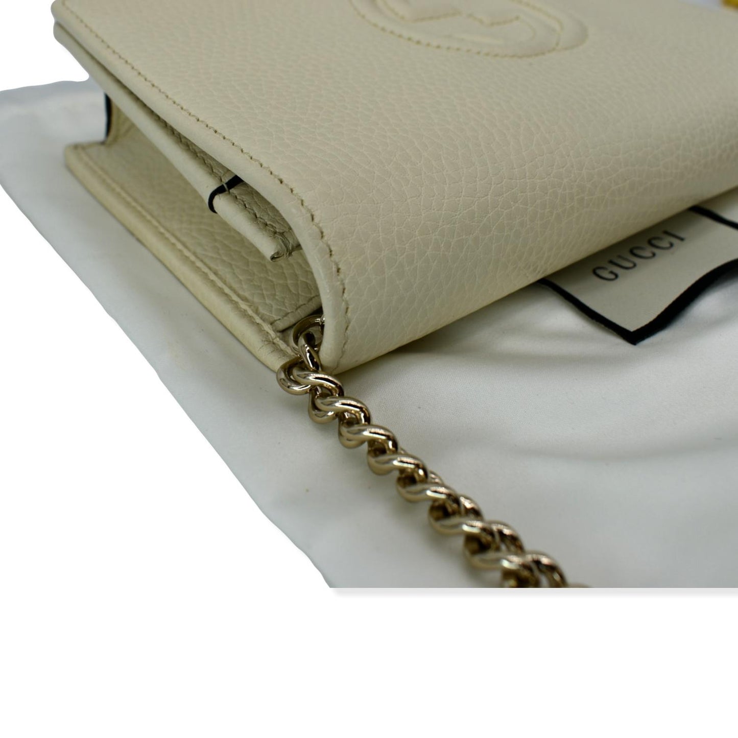 GUCCI Mini Soho Leather Wallet On Chain Crossbody Bag Ivory 598211