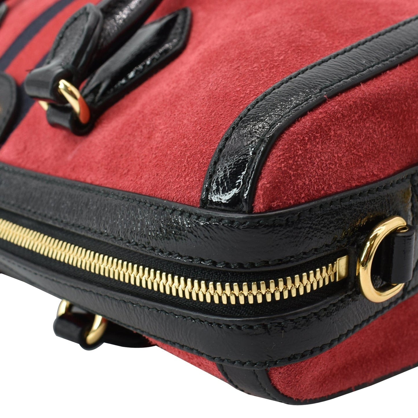 GUCCI Ophidia Medium Suede Top Handle Boston Bag Red 524532