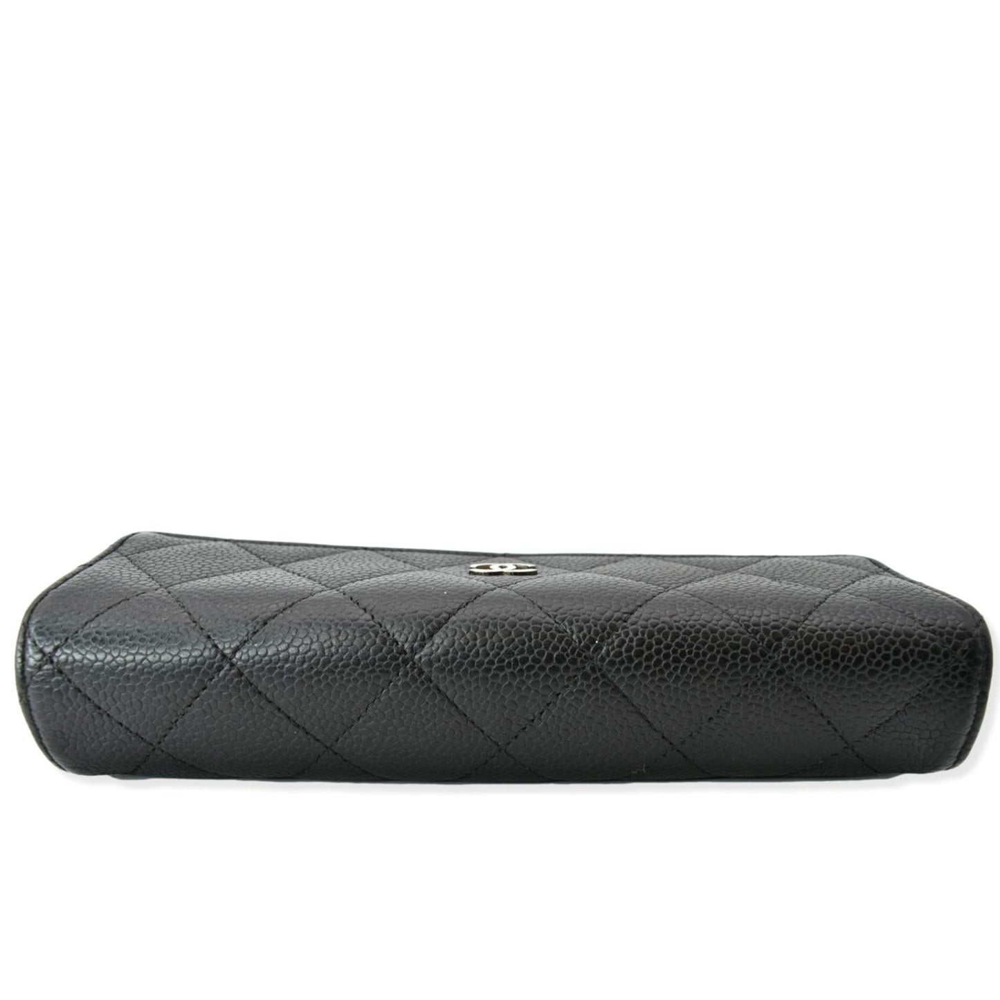 CHANEL Gusset Flap Caviar Leather Wallet Black