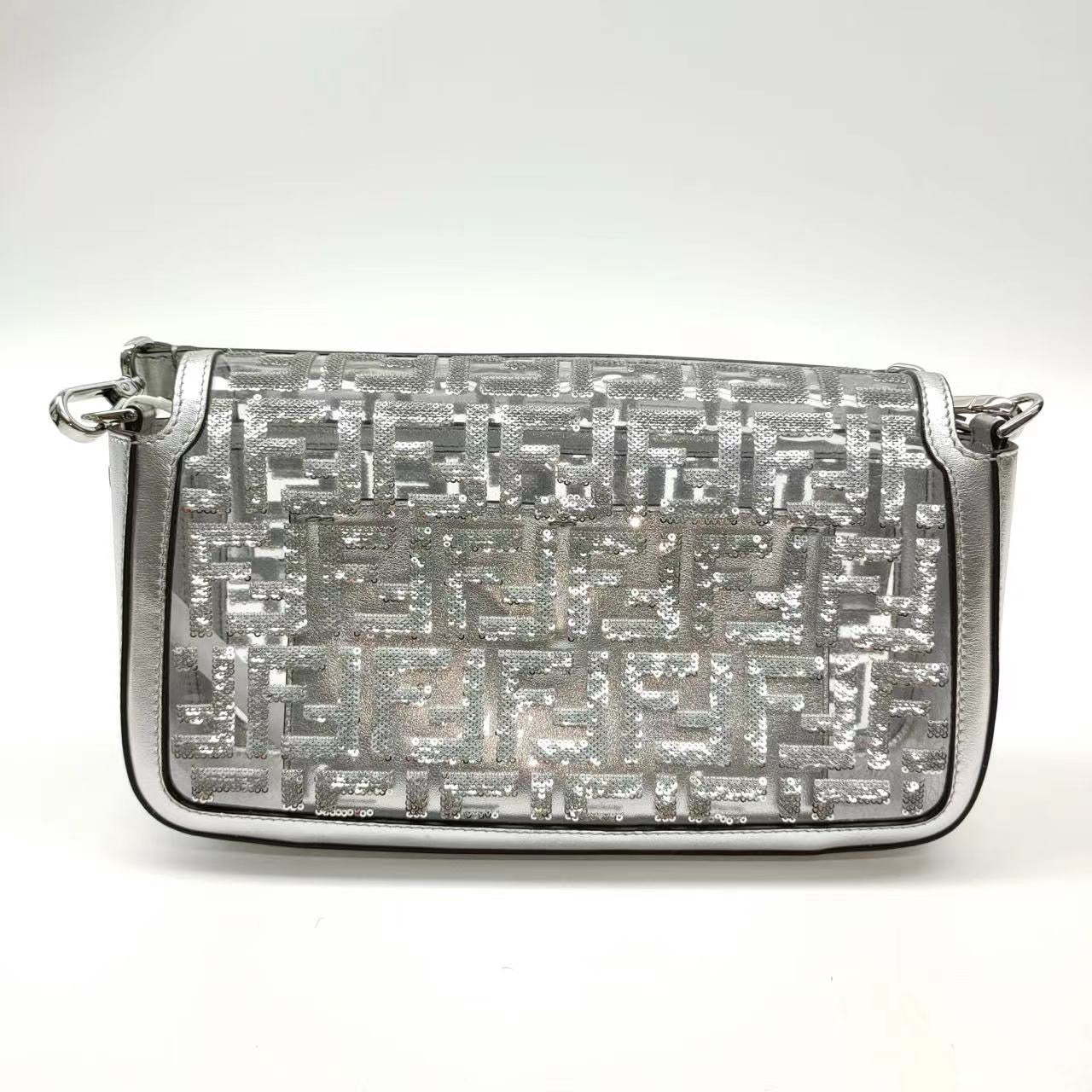 Fendi Baguette Fendi x Nicki Minaj Silver PVC and Leather with Glitter Sequins Crossbody Bag