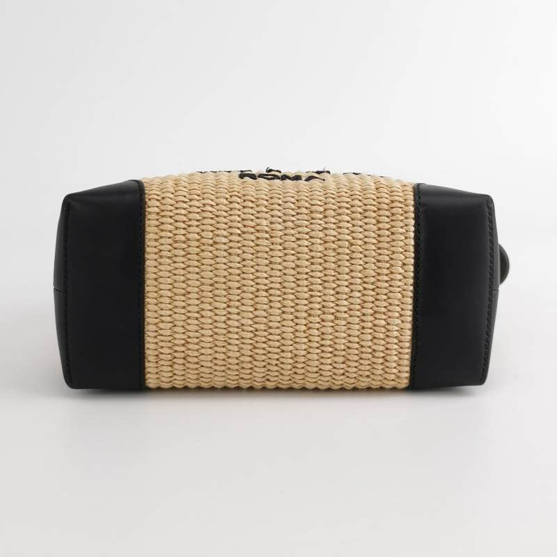 Fendi By The Way Mini Raffia Straw Black Leather Crossbody Bag