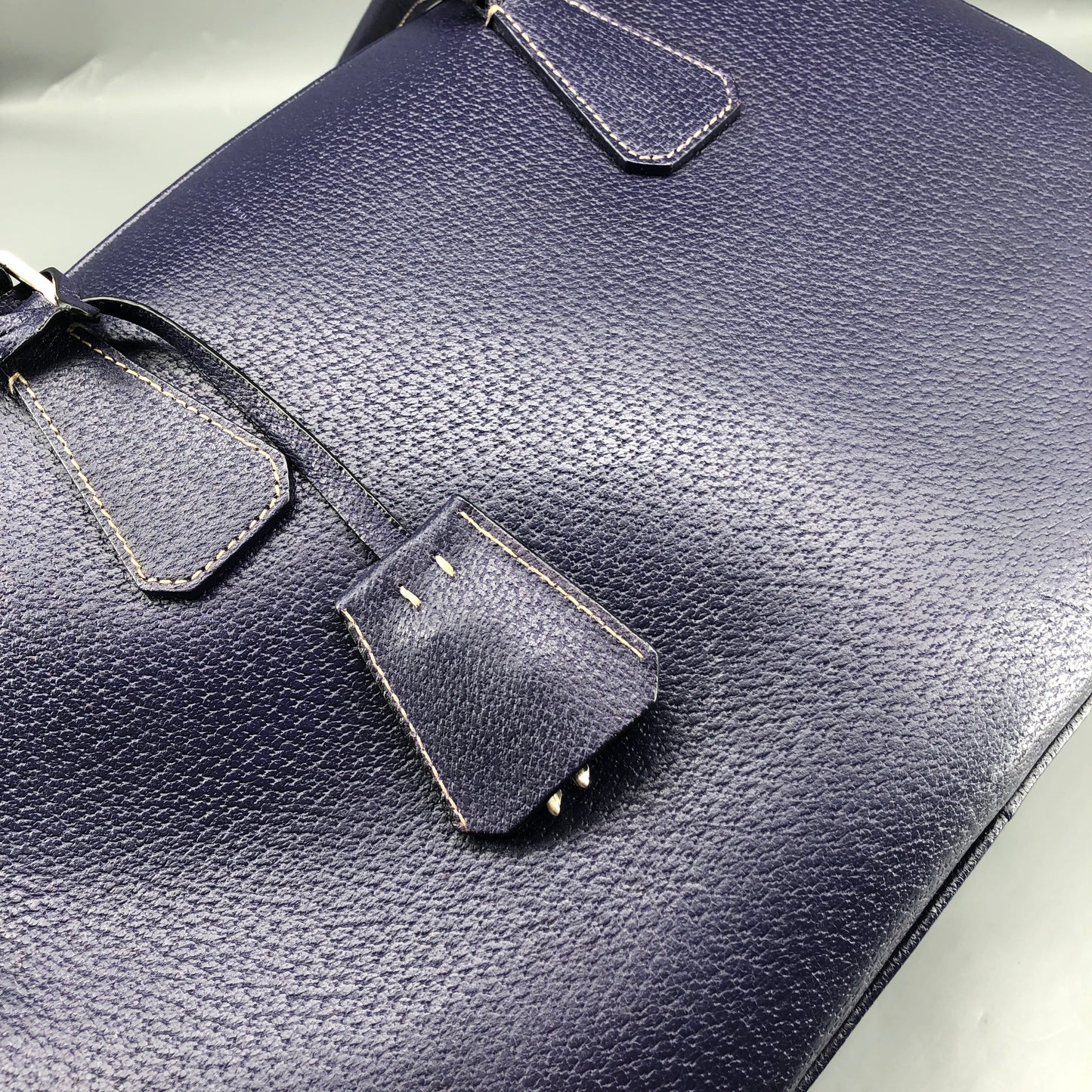 Prada Bauletto Medium Pebbled Leather Handbag Ink Blue