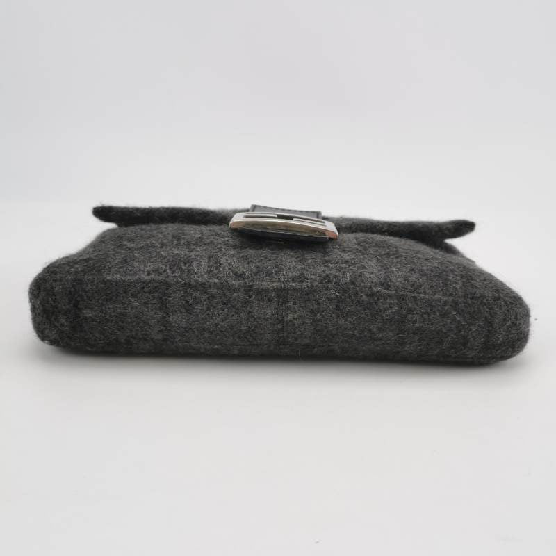 Fendi Baguette Bag Grey Wool Zucca Print Shoulder Bag