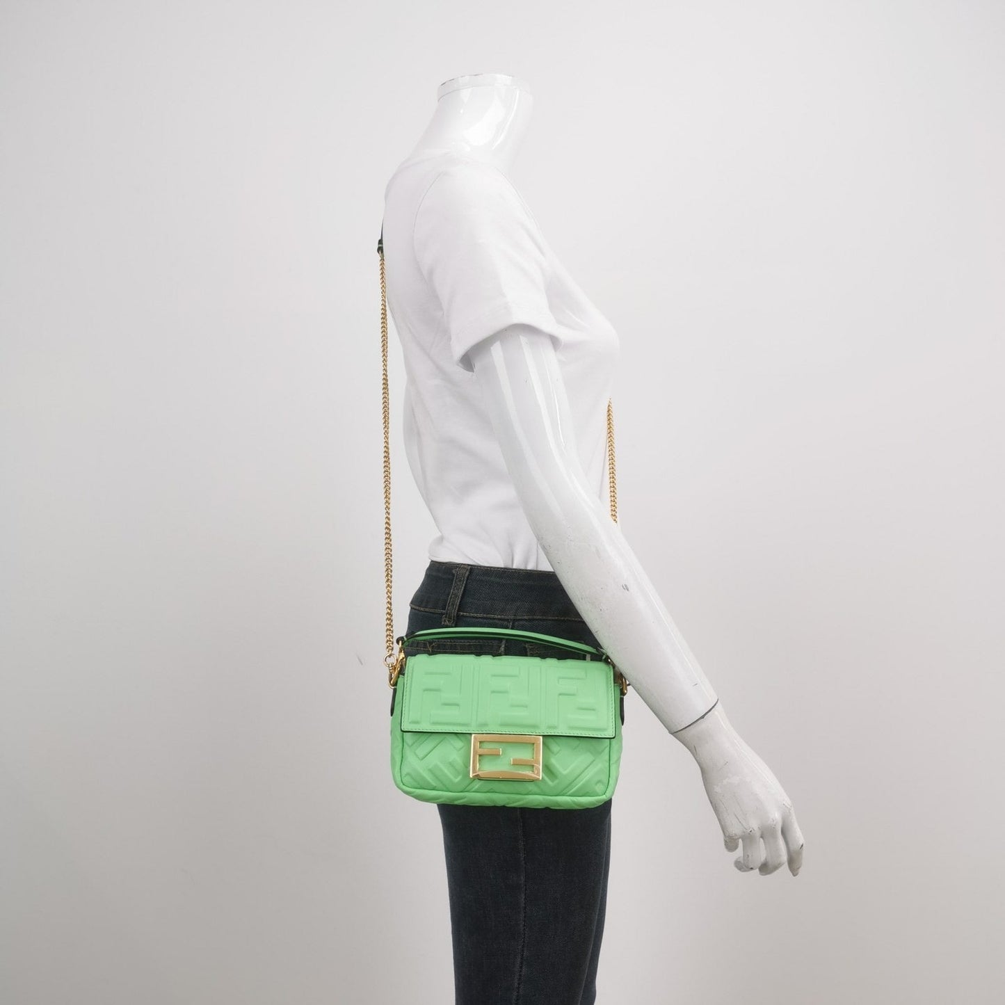 Fendi Baguette Mini Green Nappa Leather Crossbody Bag