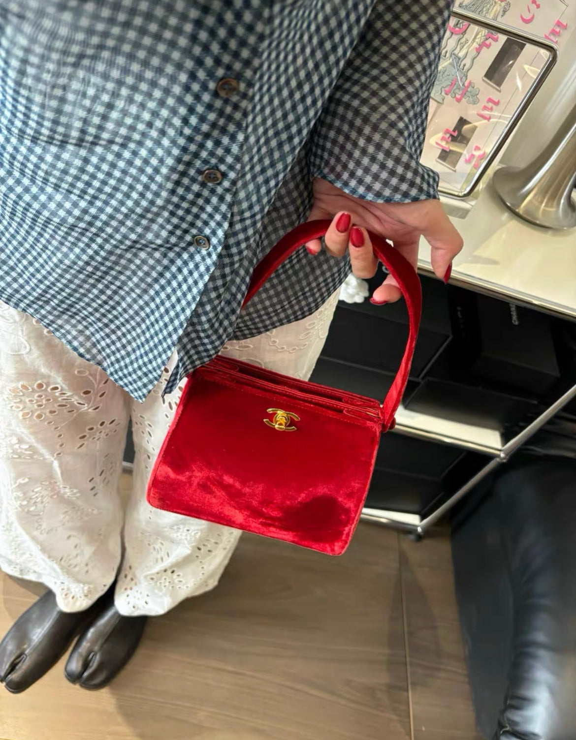 Chanel Rare  Classic Velvet Red Kelly Bag Gold Plated Hardware