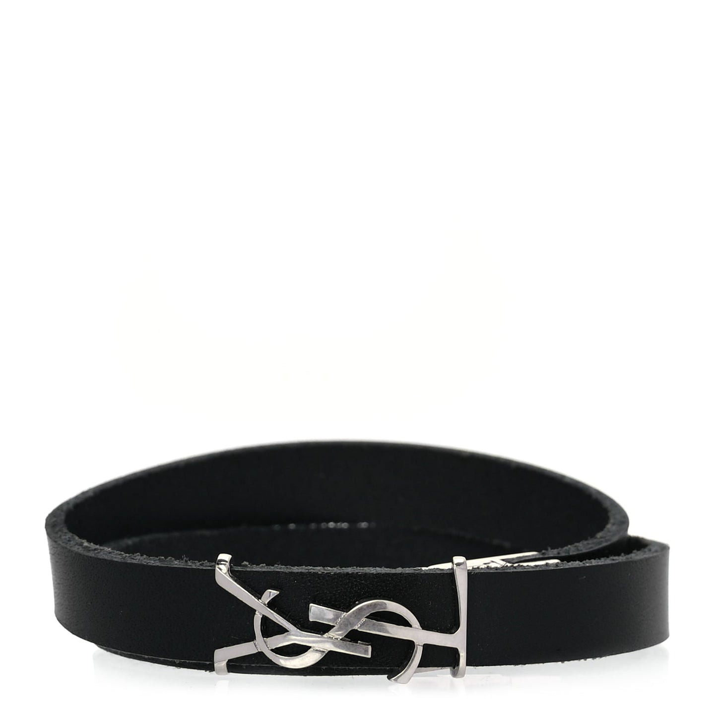 Saint Laurent Calfskin Opyum Double Wrap Bracele Black