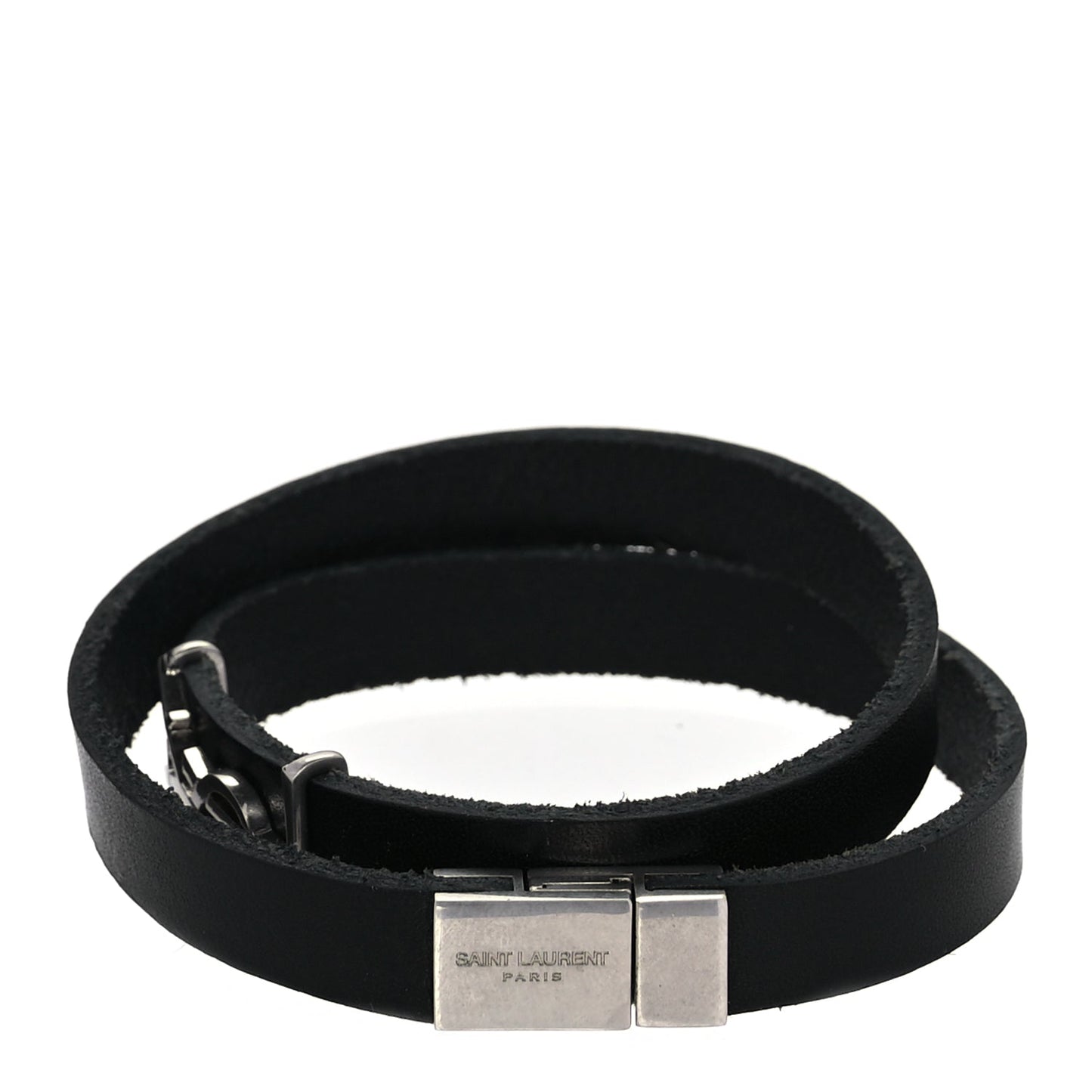 Saint Laurent Calfskin Opyum Double Wrap Bracele Black