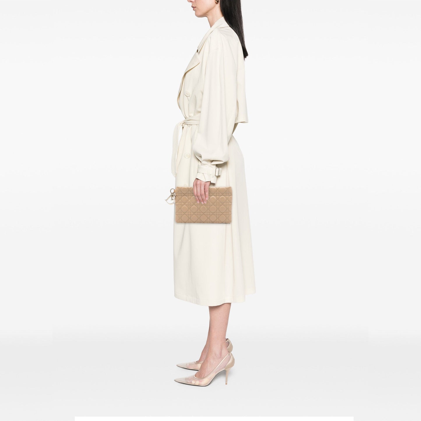 Beige Dior Coated Canvas Cannage Lady Dior Panarea Clutch