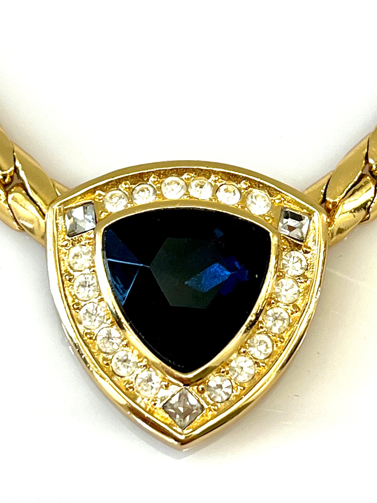 CHRISTIAN DIOR VINTAGE SNAKE CHAIN BLUE CRYSTAL CENTERPIECE CHOKER