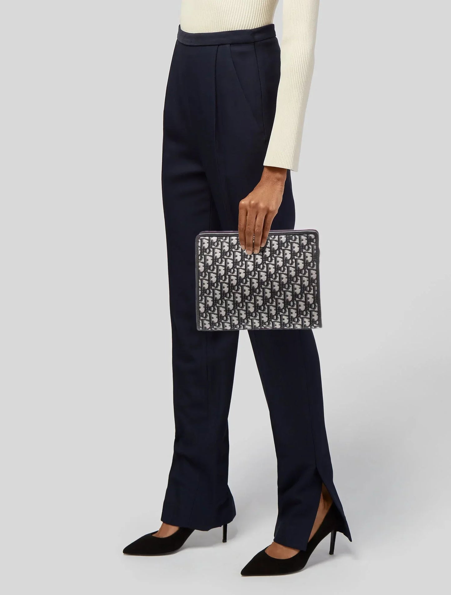 DIOR BLUE OBLIQUE CANVAS AND LEATHER 30 MONTAIGNE POUCH