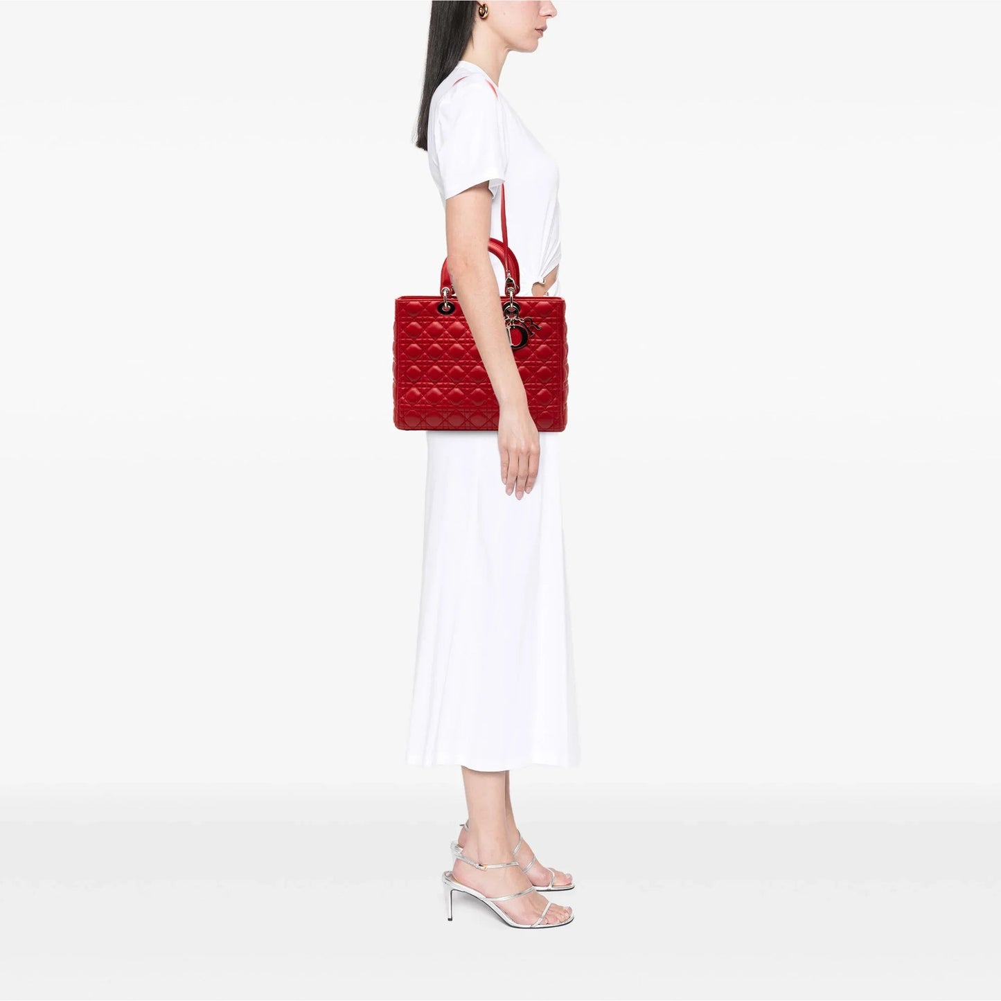 Red Dior Large Lambskin Cannage Lady Dior Satchel
