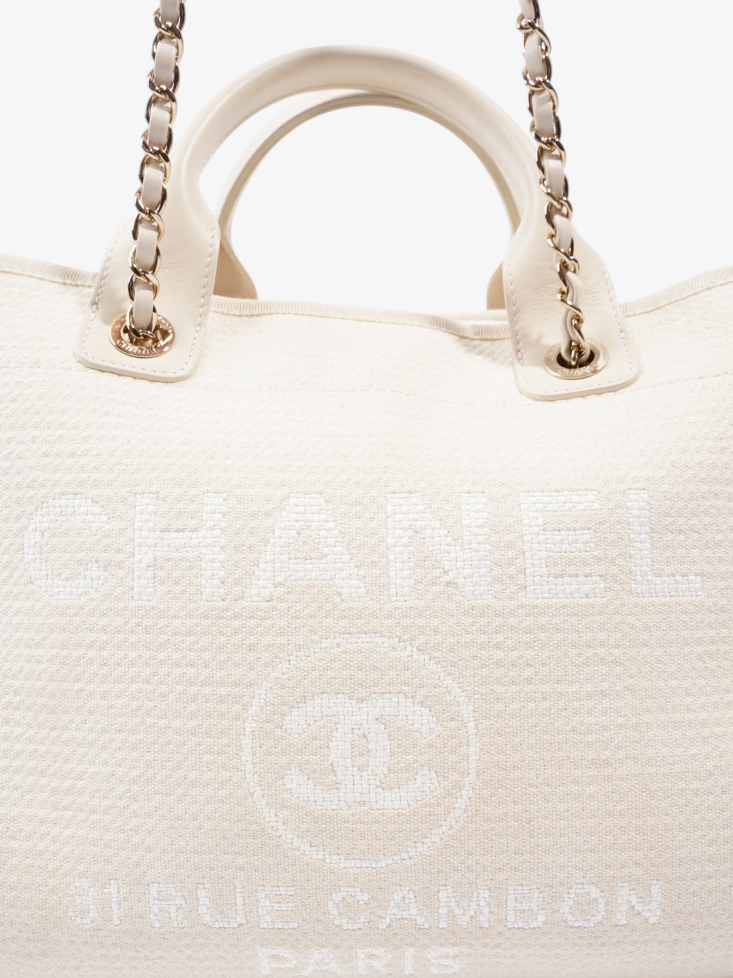 Chanel Deauville Tote Bag Cream Tweed Medium