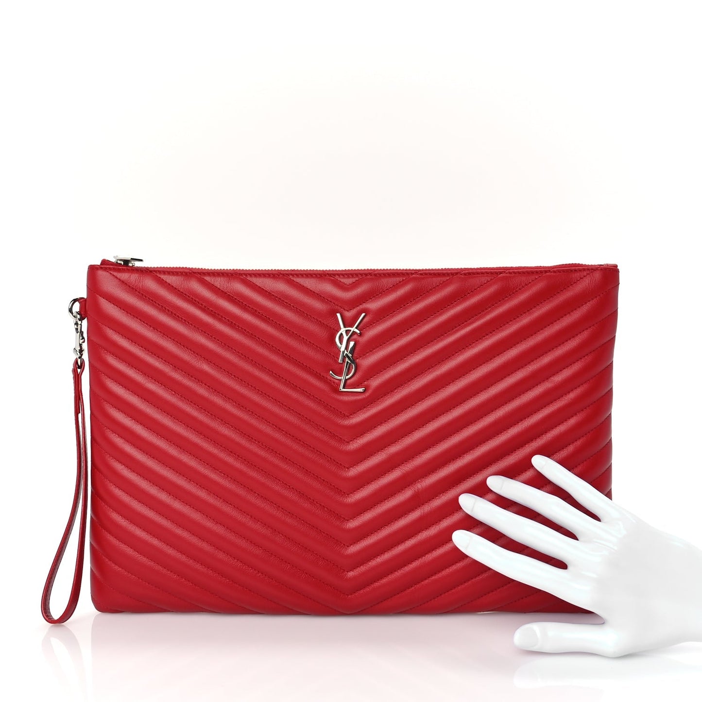 Saint Laurent Calfskin Matelasse Chevron Monogram Document Holder Rouge Eros