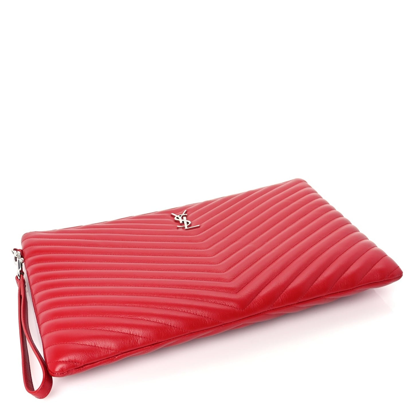 Saint Laurent Calfskin Matelasse Chevron Monogram Document Holder Rouge Eros