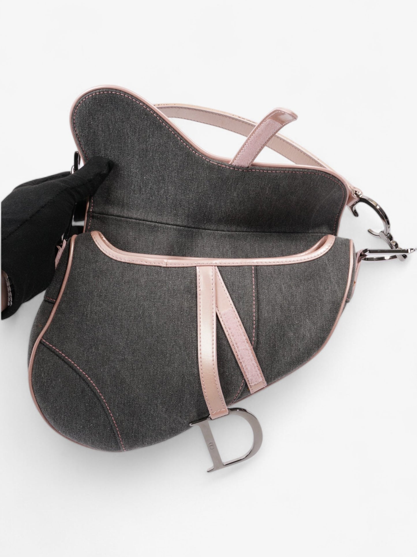 Christian Dior Saddle Bag Grey / Light Pink Denim