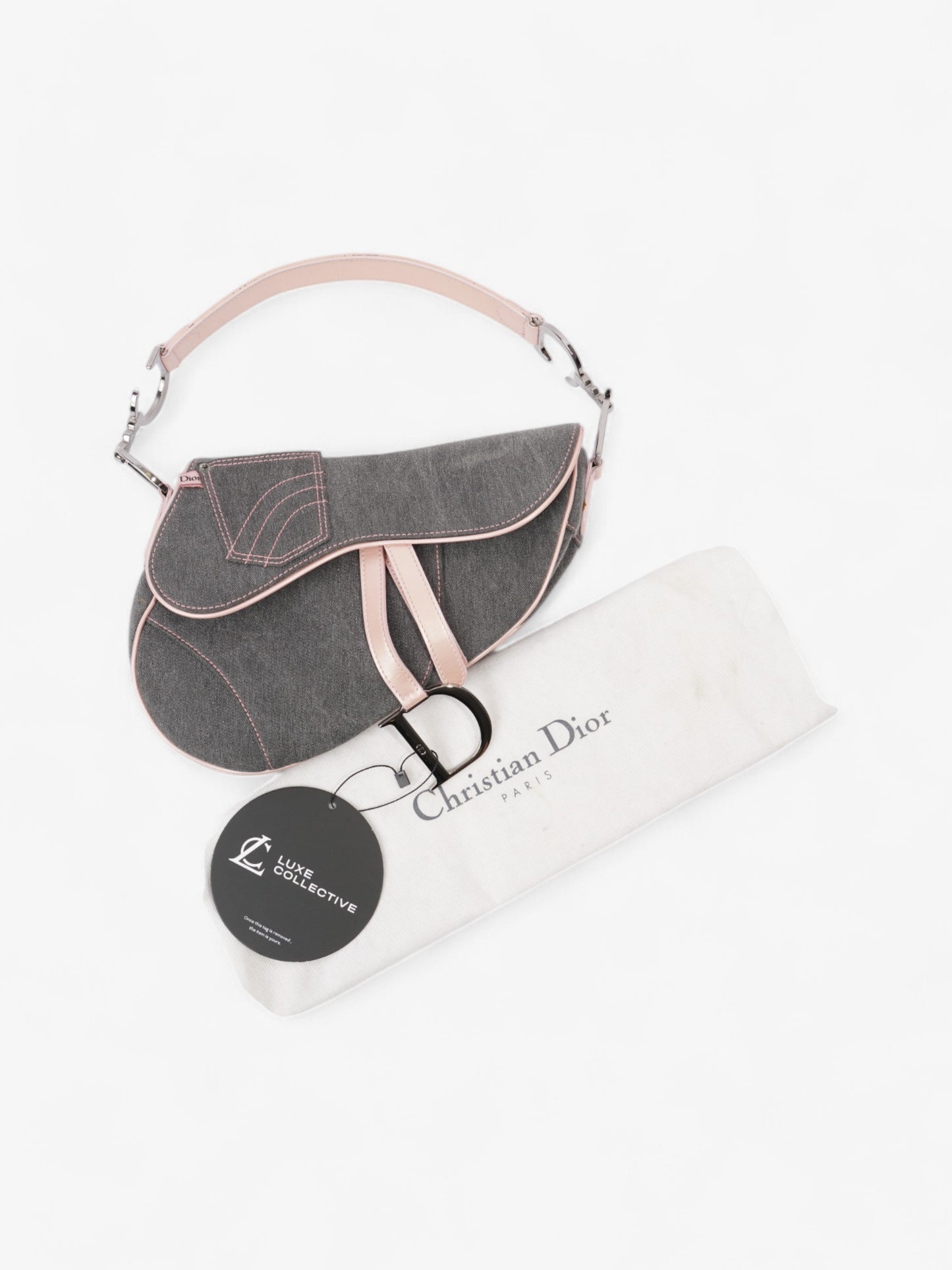 Christian Dior Saddle Bag Grey / Light Pink Denim