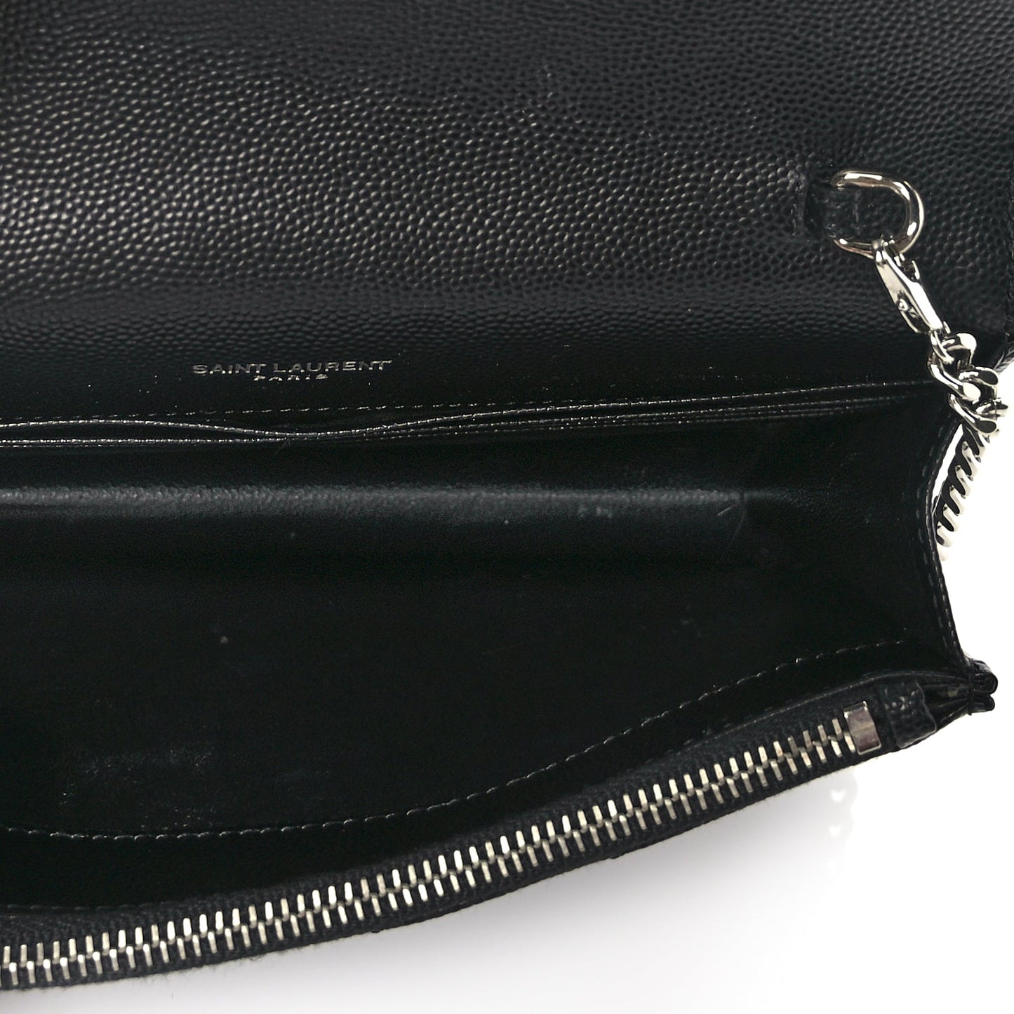 Saint Laurent Grain De Poudre Matelasse Chevron Monogram Envelope Chain Wallet Black