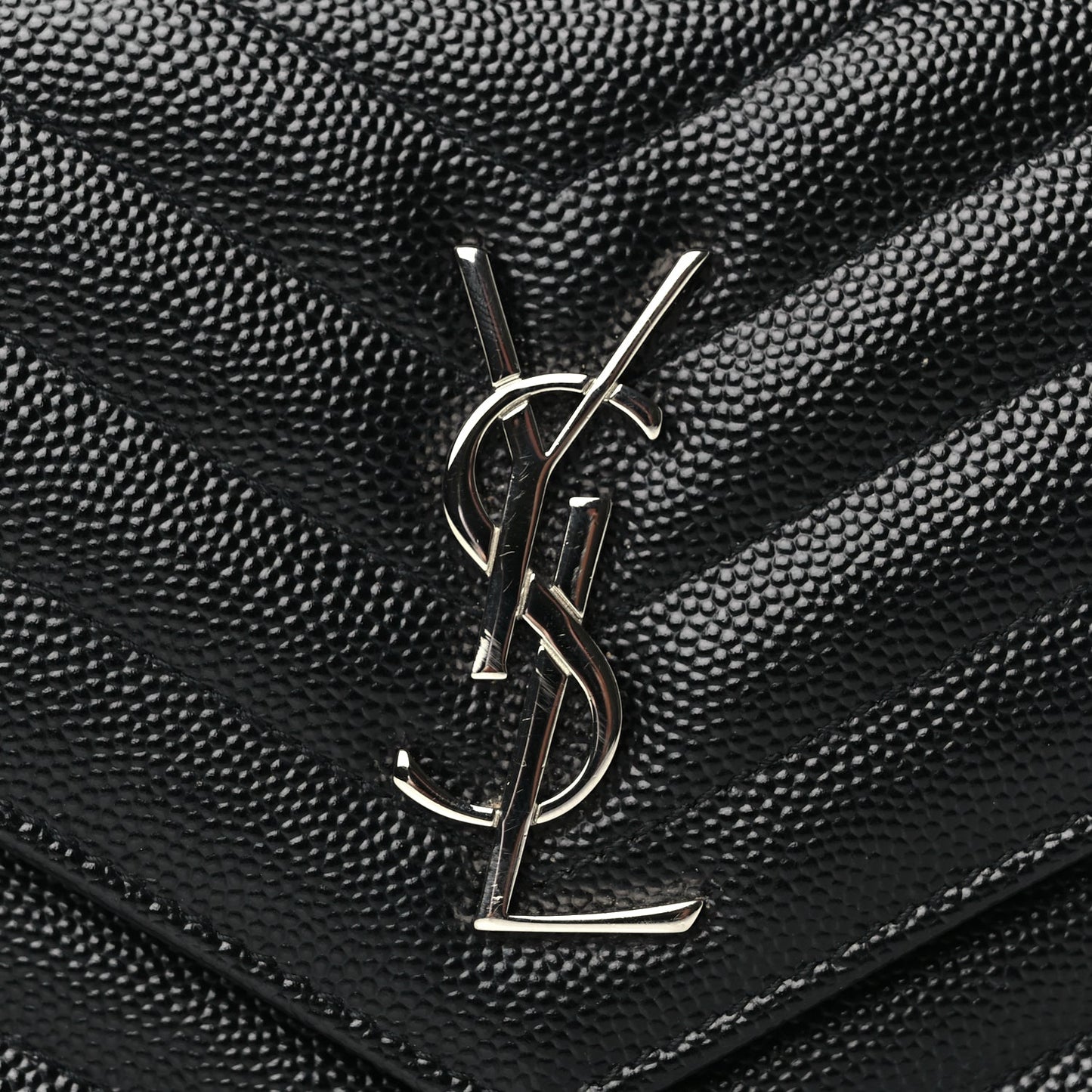 Saint Laurent Grain De Poudre Matelasse Chevron Monogram Envelope Chain Wallet Black