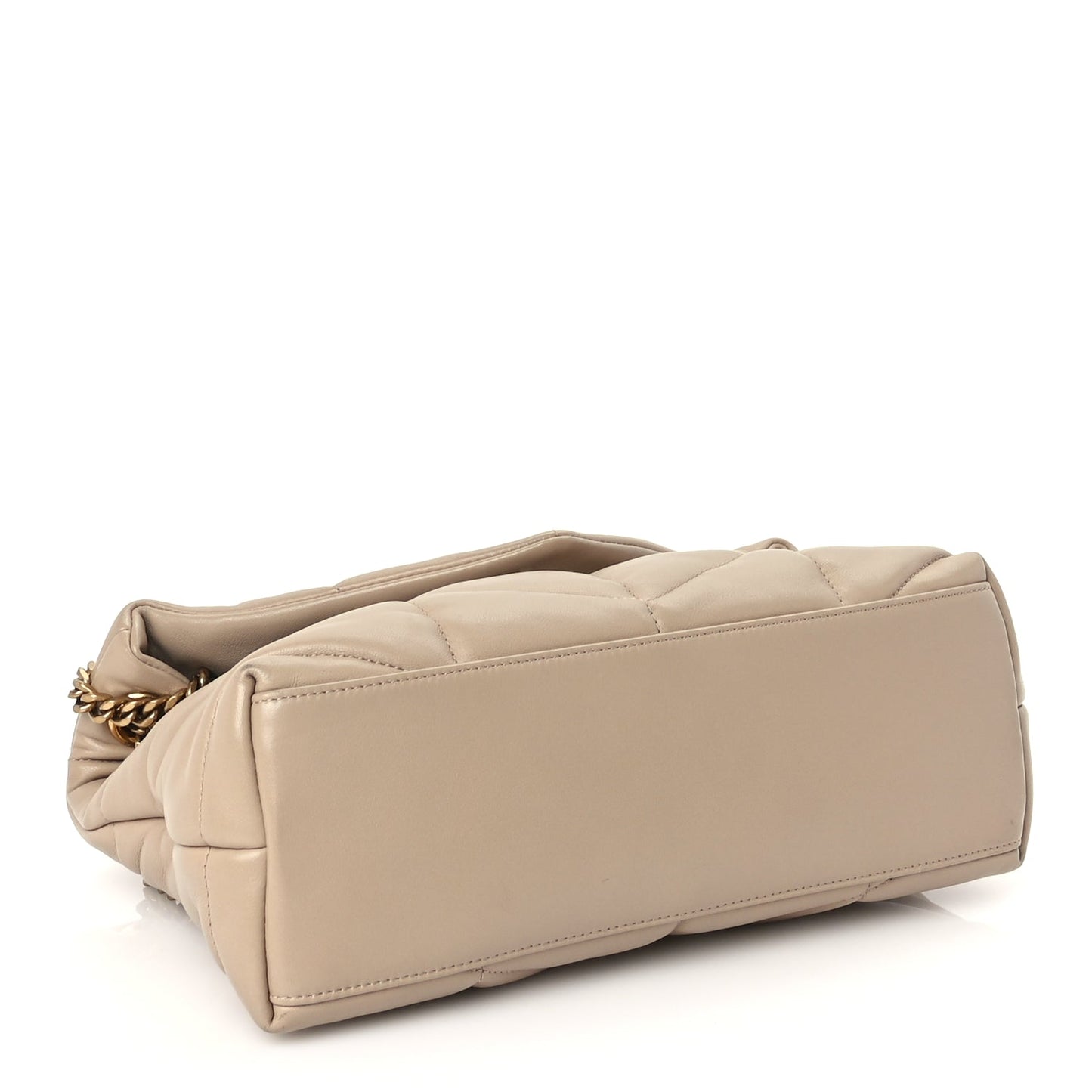 Saint Laurent Lambskin Quilted Small Loulou Puffer Monogram Chain Satchel Dark Beige