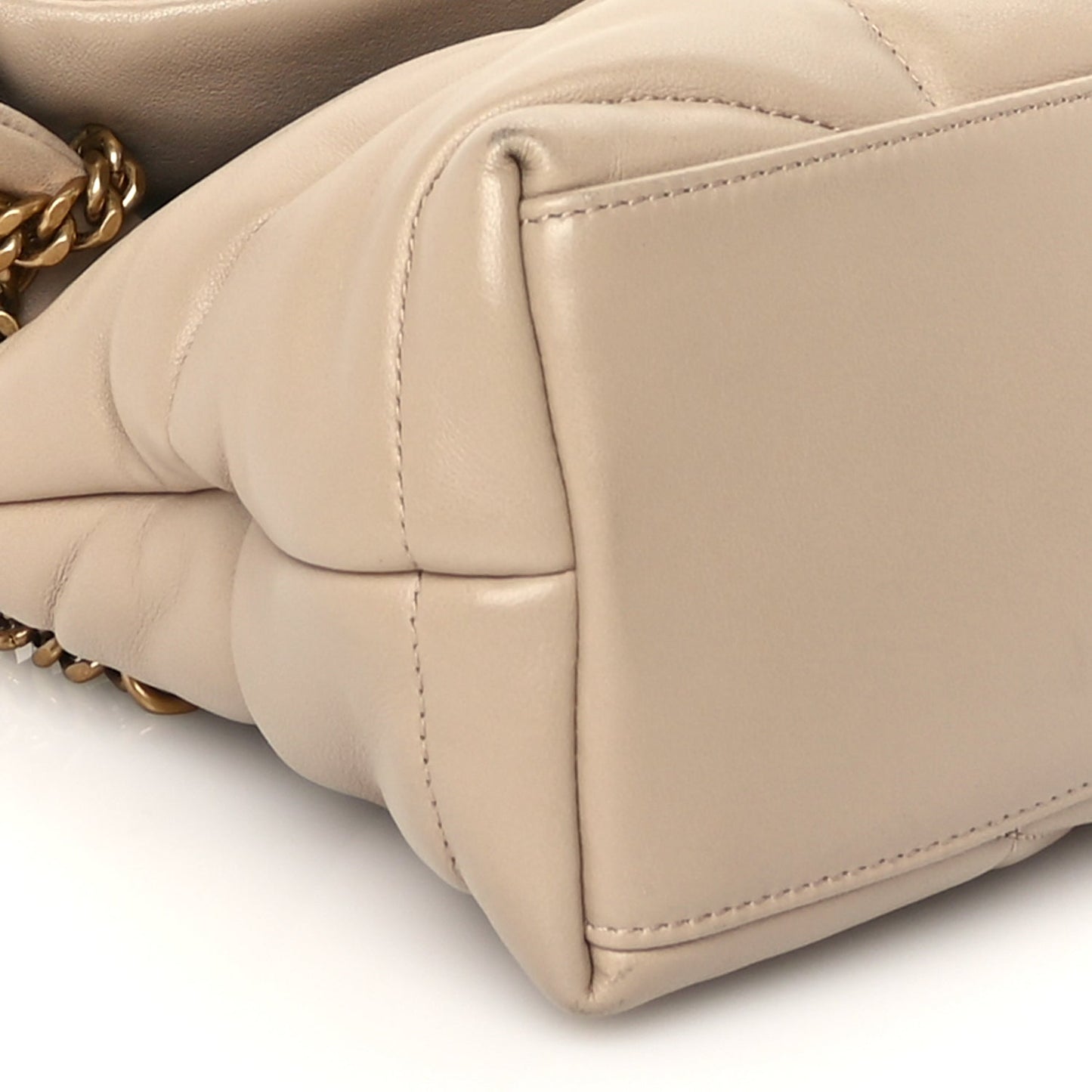 Saint Laurent Lambskin Quilted Small Loulou Puffer Monogram Chain Satchel Dark Beige